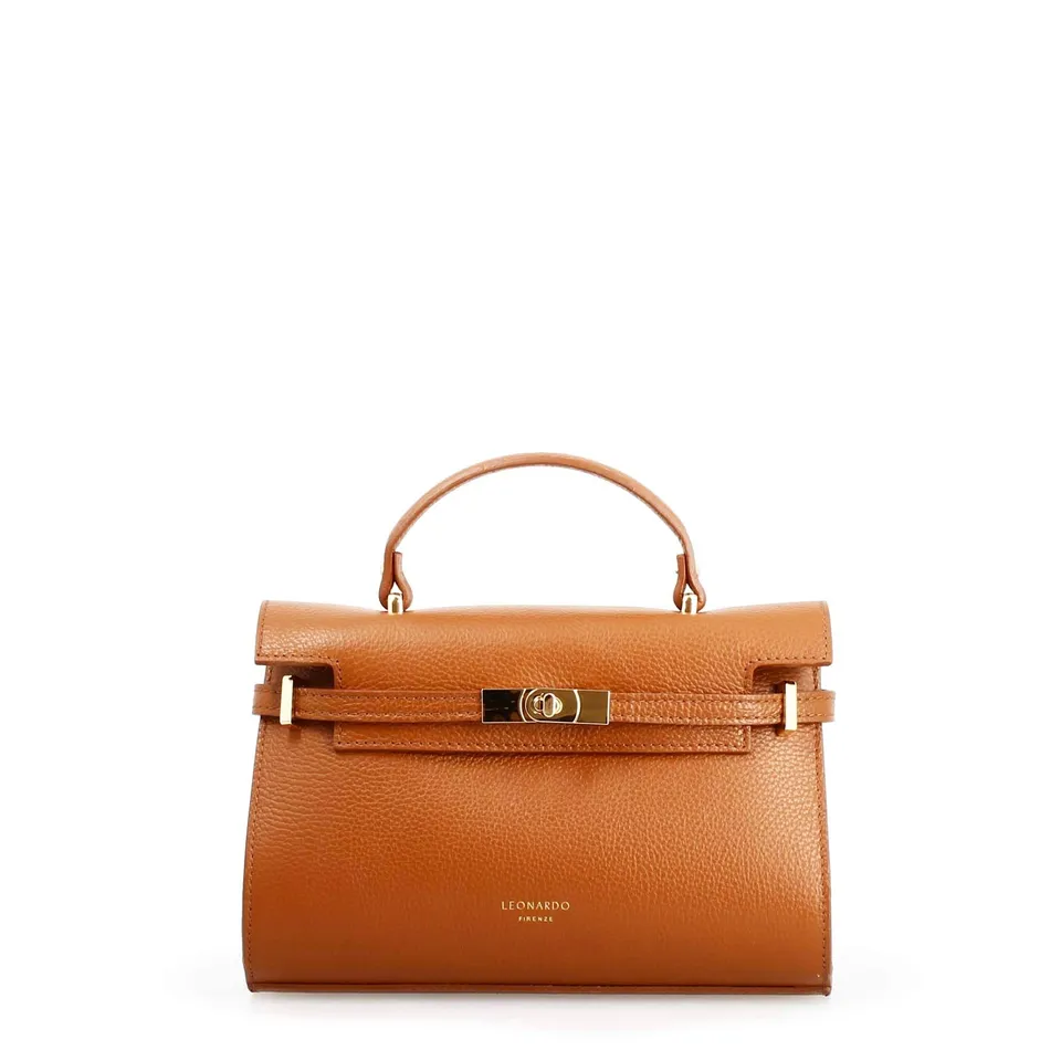 Leonardo Shoes Emily Borsa Pelle Marrone Chiaro Twist Lock
