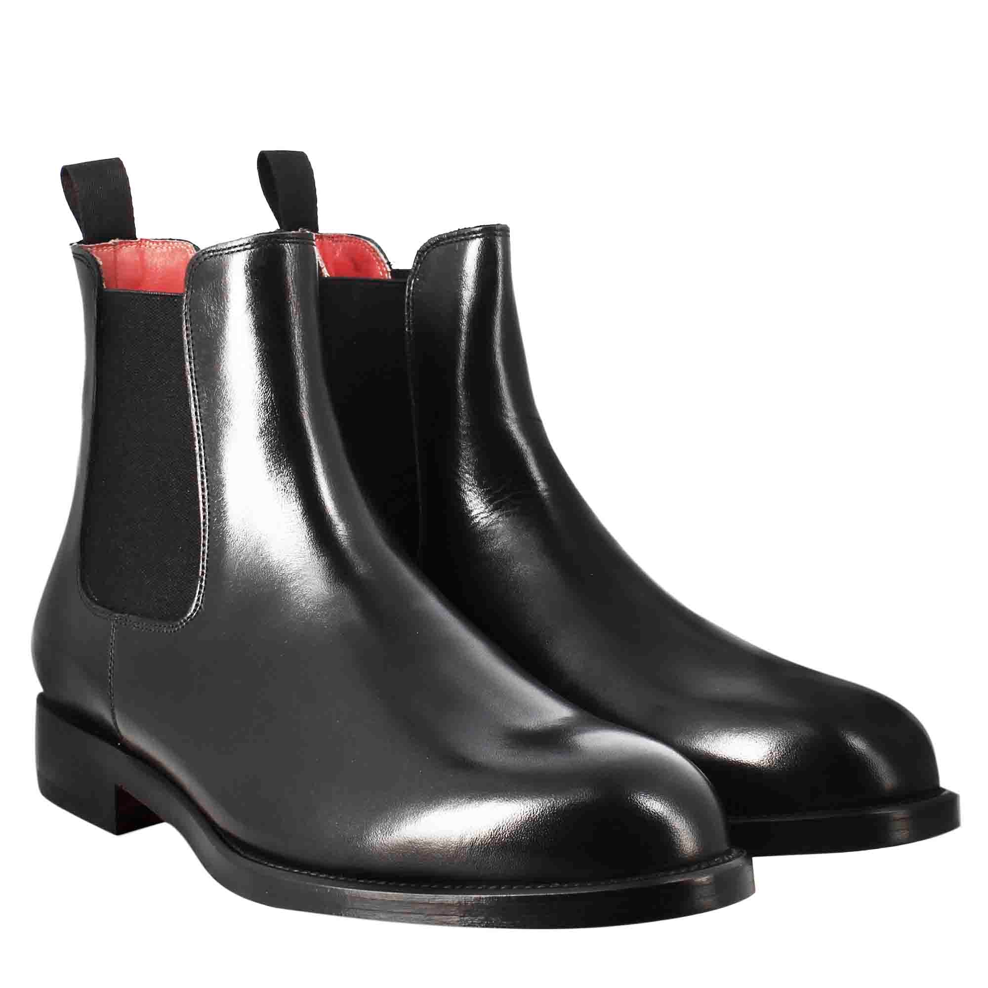 Leonardo Shoes Chelsea stivaletto uomo pelle nero elastico