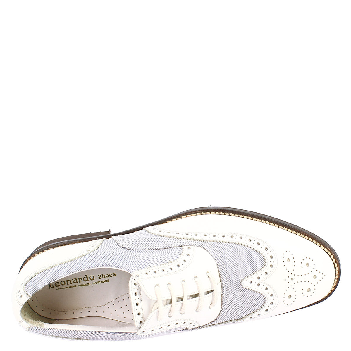 Leonardo Shoes Scarpe Golf Pelle Bianca Tacchetti