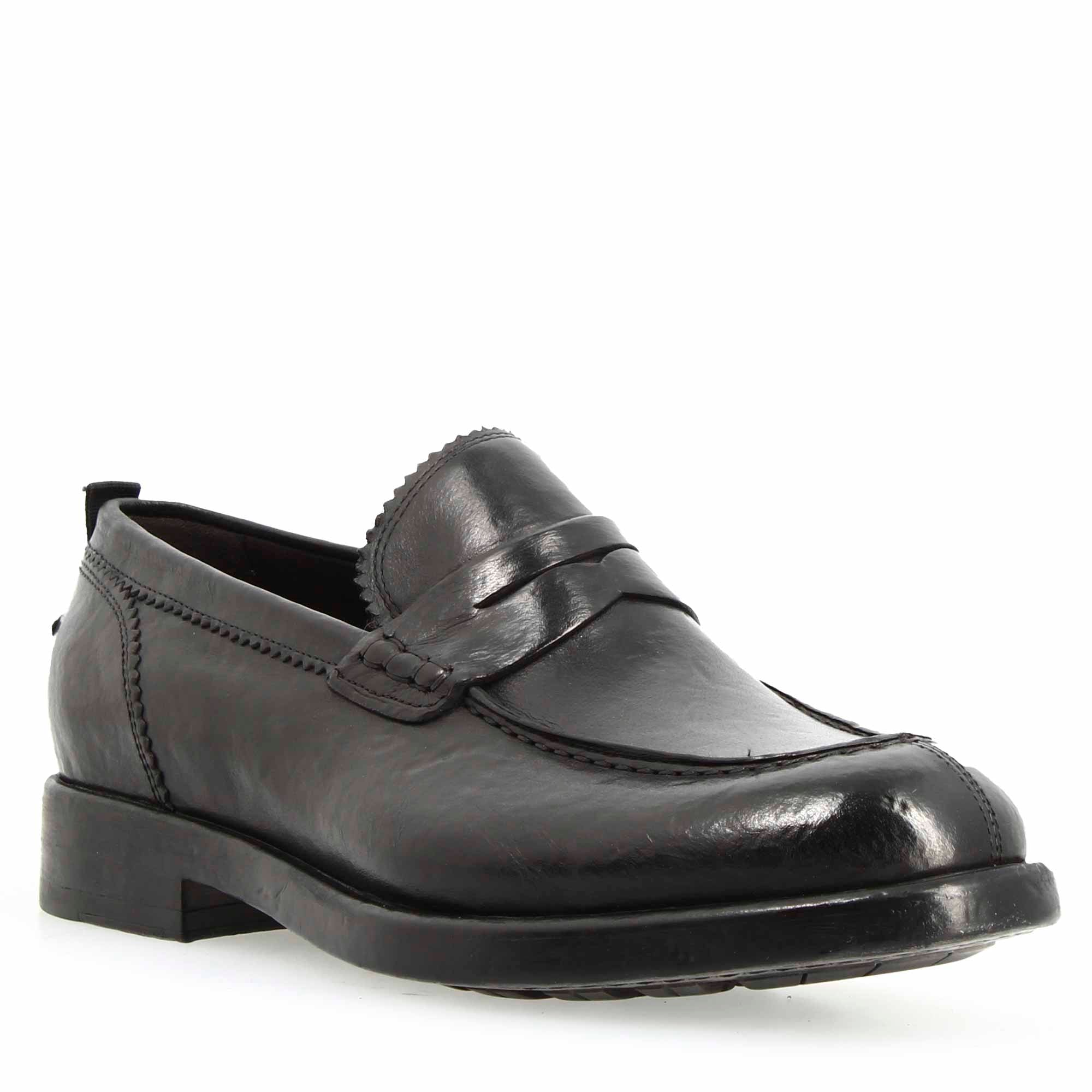 Leonardo Shoes Mocassini Uomo Tevere college Nero pelle bufalo