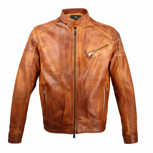 Leonardo Shoes giacca pelle uomo marrone conciata vegetale