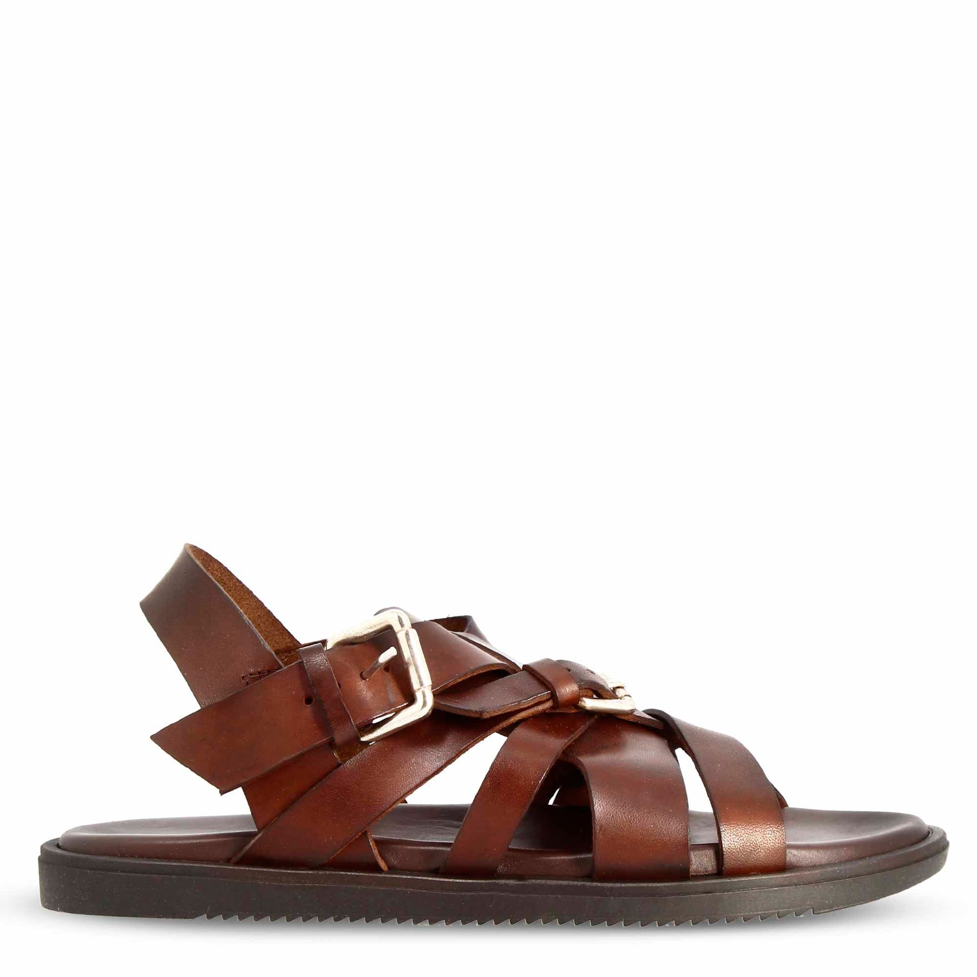 Leonardo Shoes sandali uomo pelle marrone a fasce
