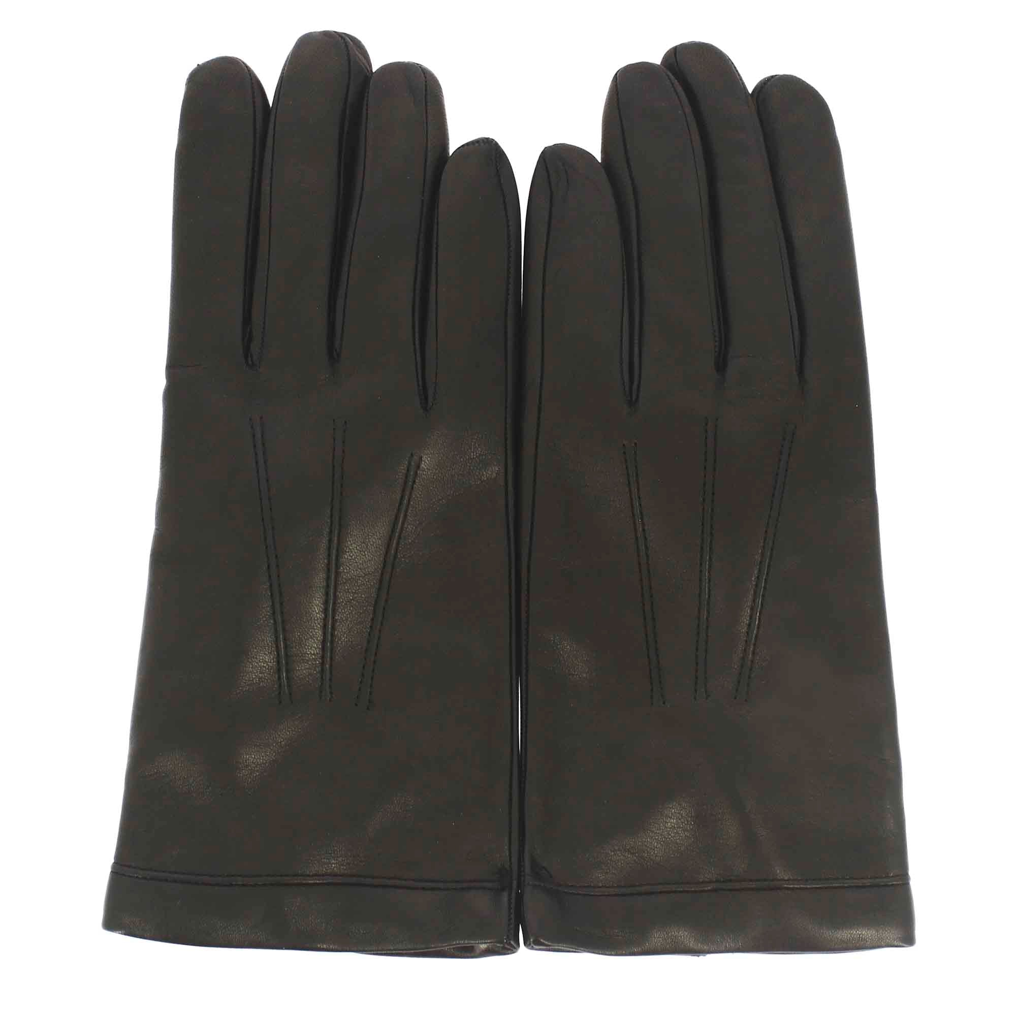 Leonardo Shoes guanti uomo pelle nero fodera cashmere