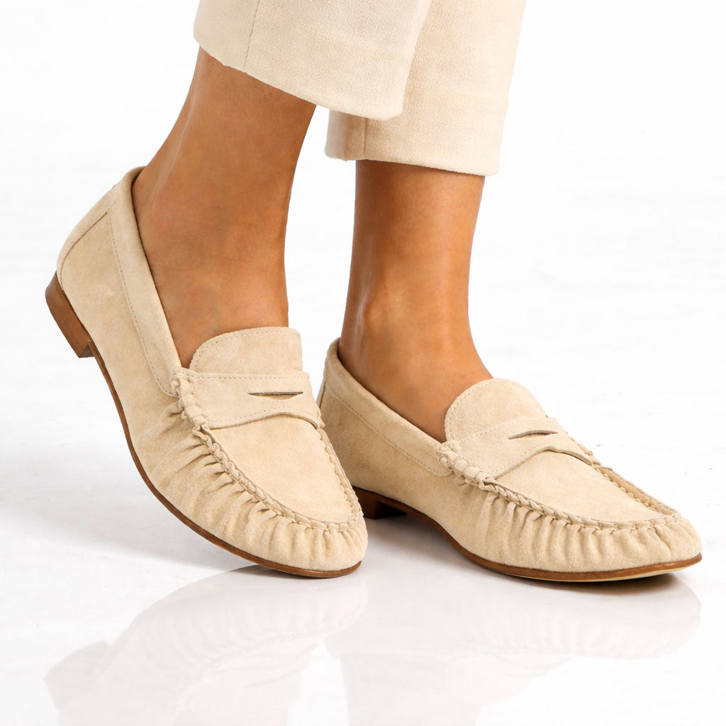 Leonardo Moka Mocassini Donna Camoscio Beige Suola Thunit