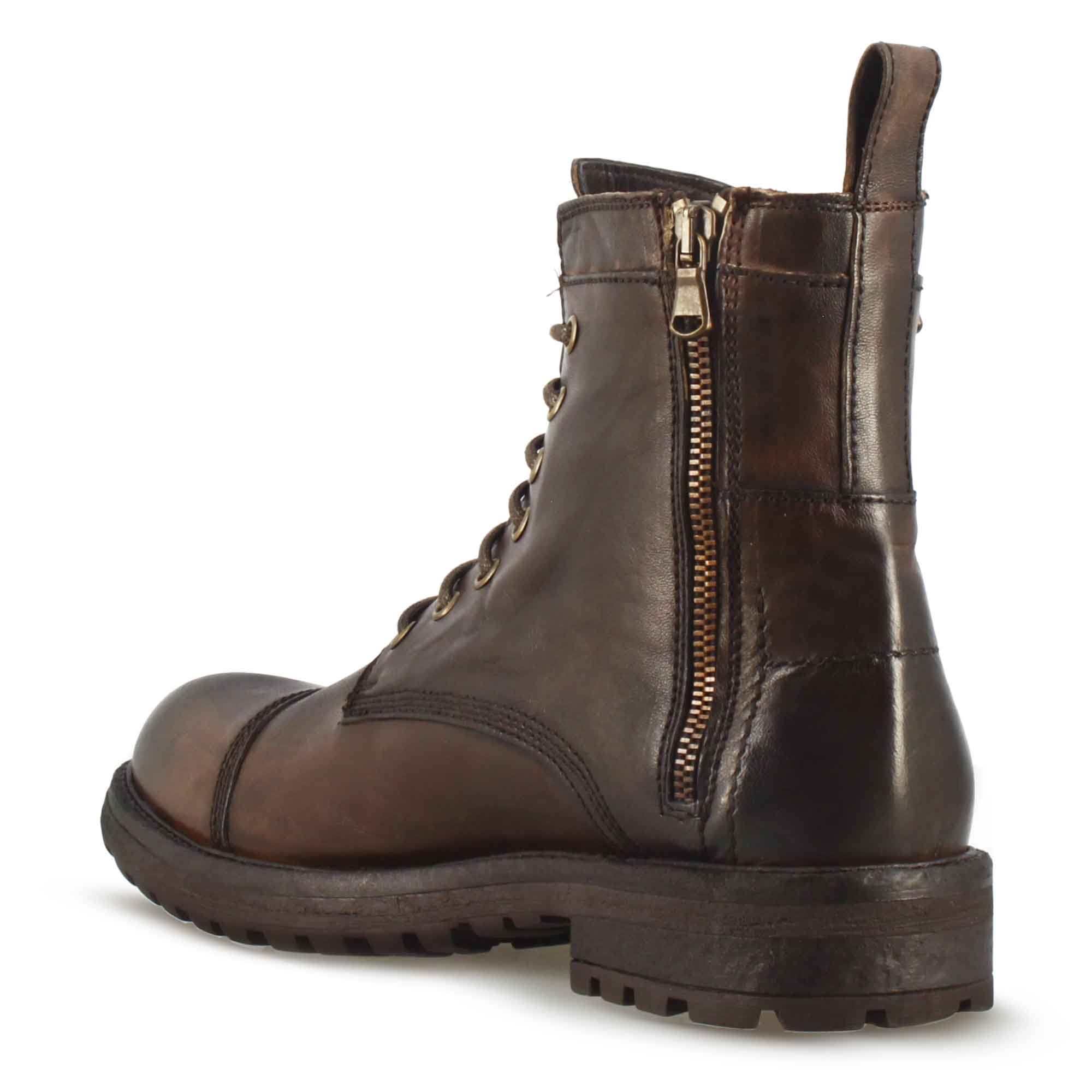 Leonardo Shoes Stivaletti Uomo anfibio marrone scuro pelle