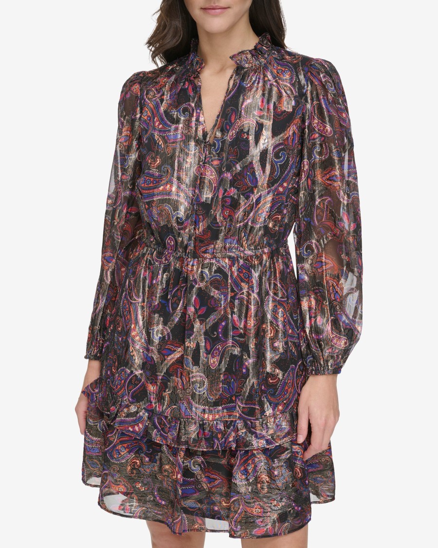 Vince Camuto Abito paisley mini maniche lunghe donna