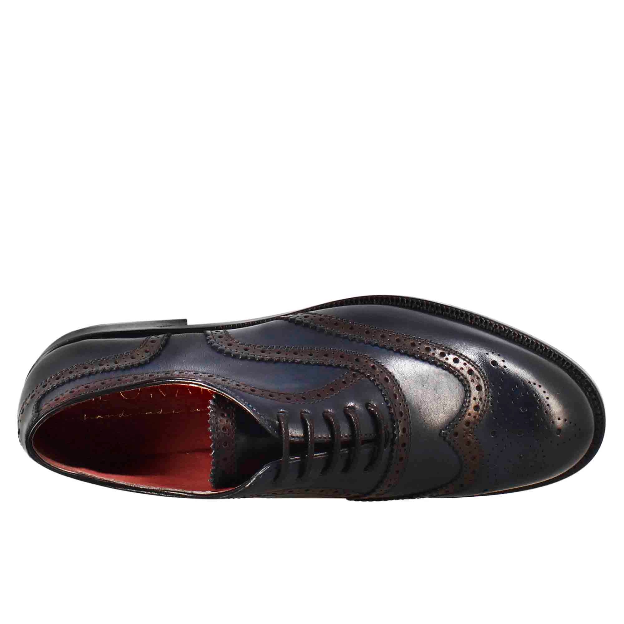 Leonardo Shoes Scarpe Stringate Donna blu brogue pelle