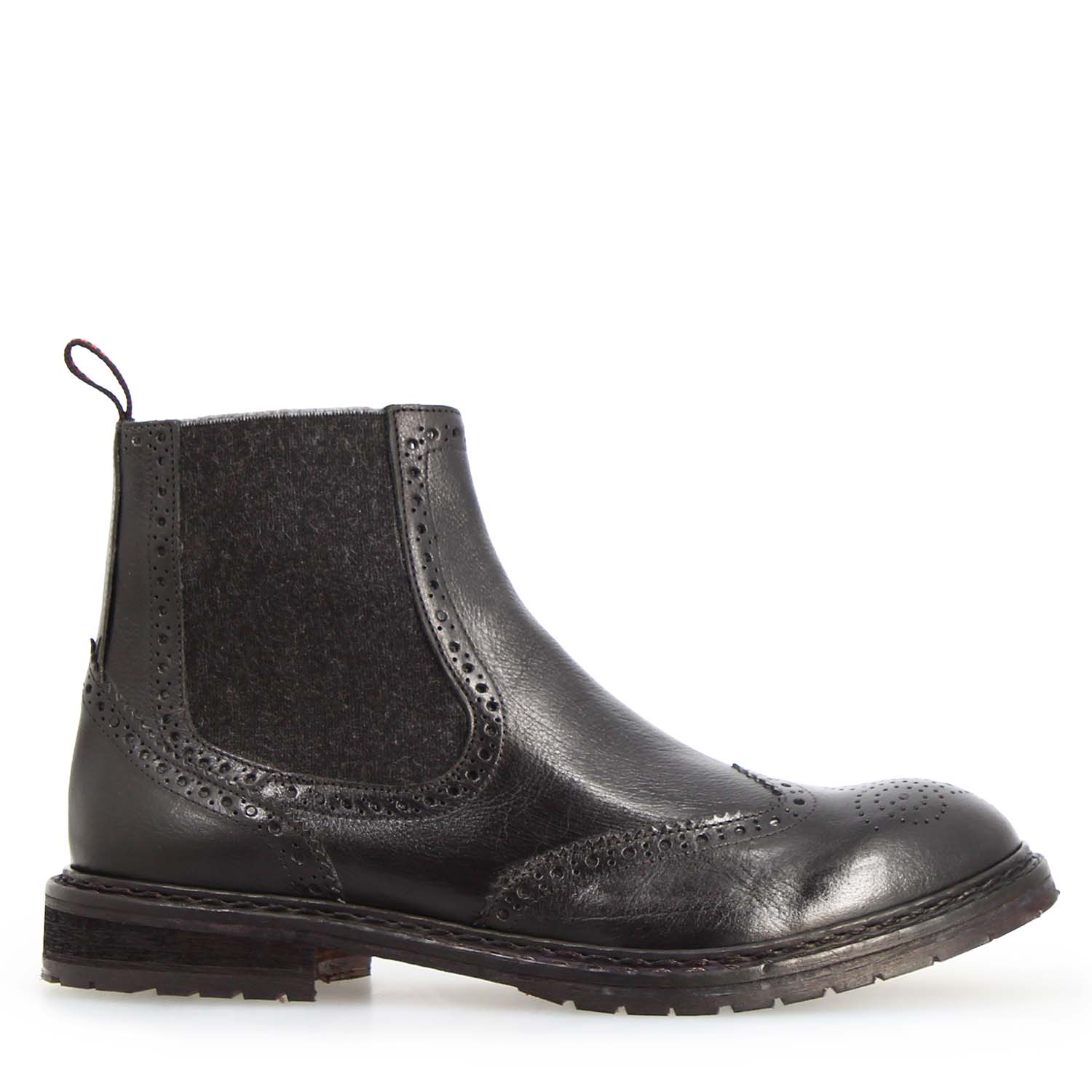Leonardo Shoes Basilio stivaletti uomo neri pelle brogue Chelsea