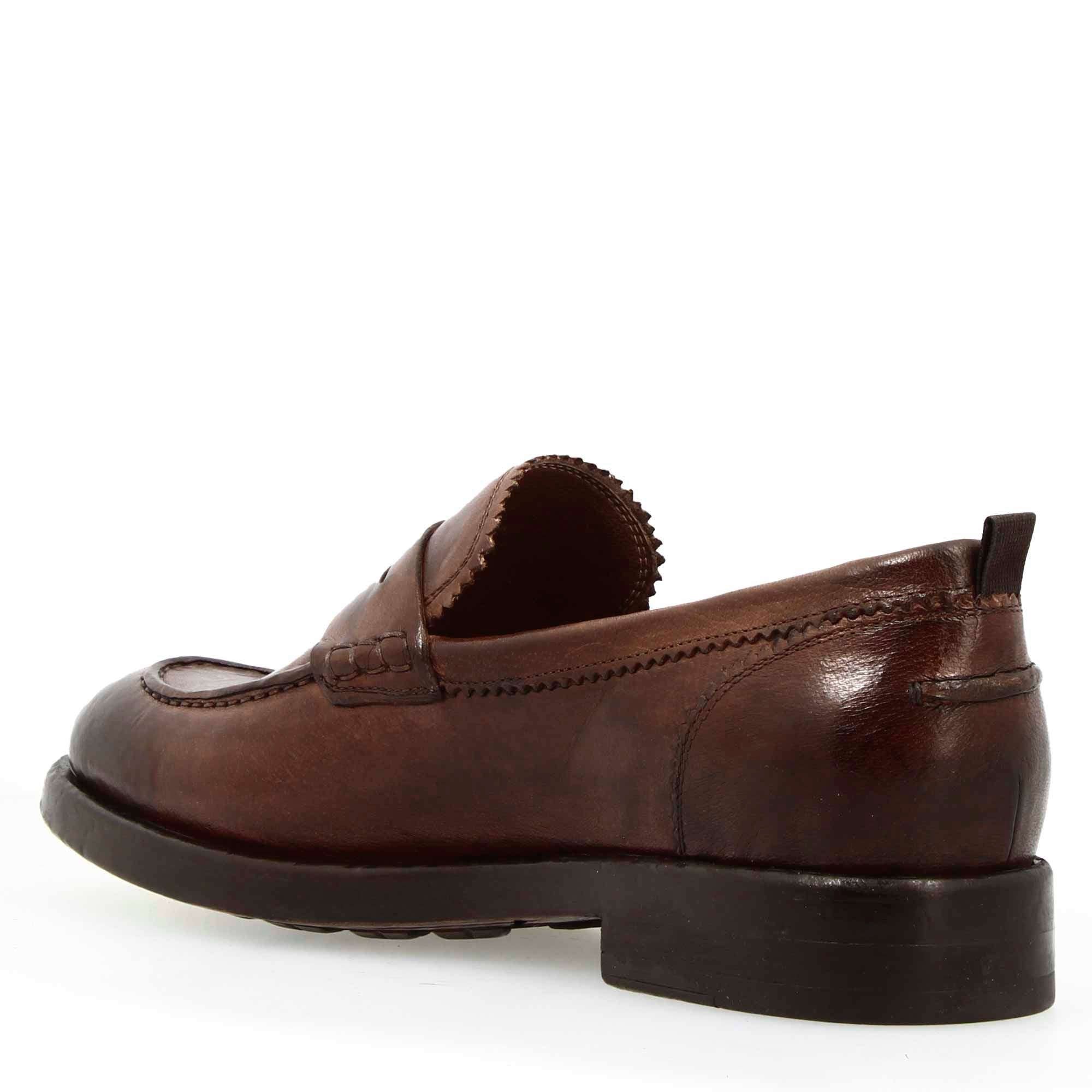 Leonardo Shoes Tevere Mocassino Uomo Pelle Marrone College