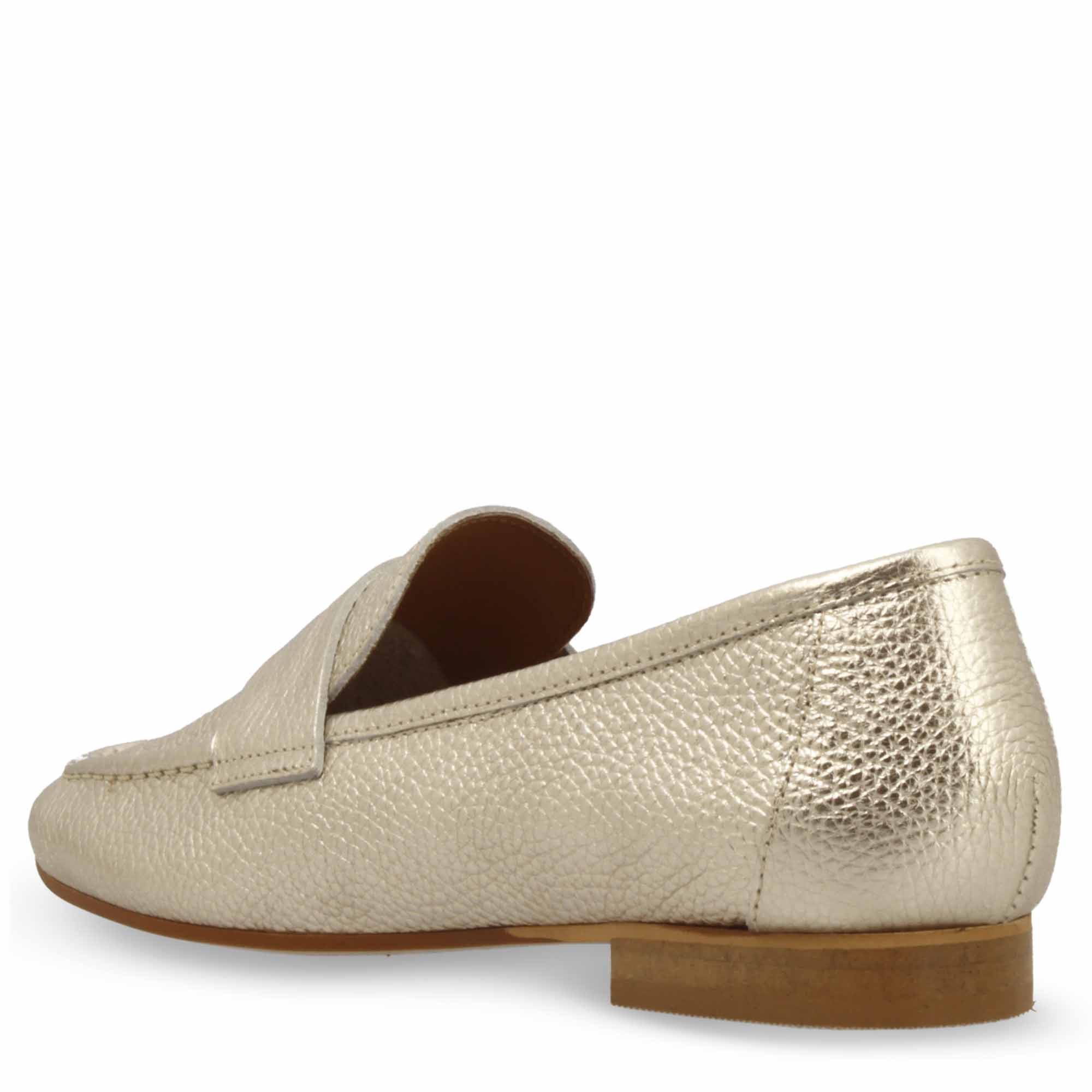 Leonardo Shoes Brenta Mocassino Pelle Oro Tacco Basso