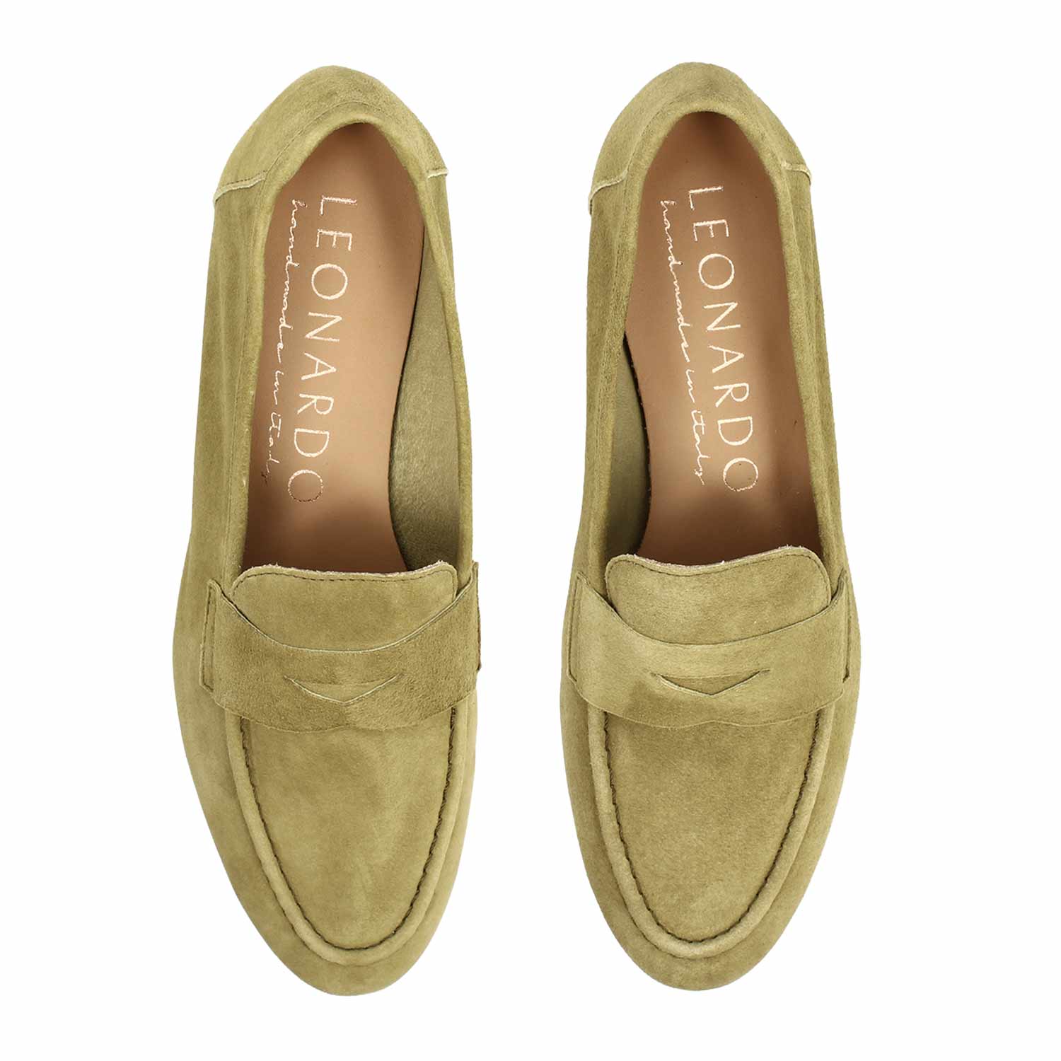 Leonardo Shoes Brenta Mocassino Donna Camoscio Verde Sfoderato