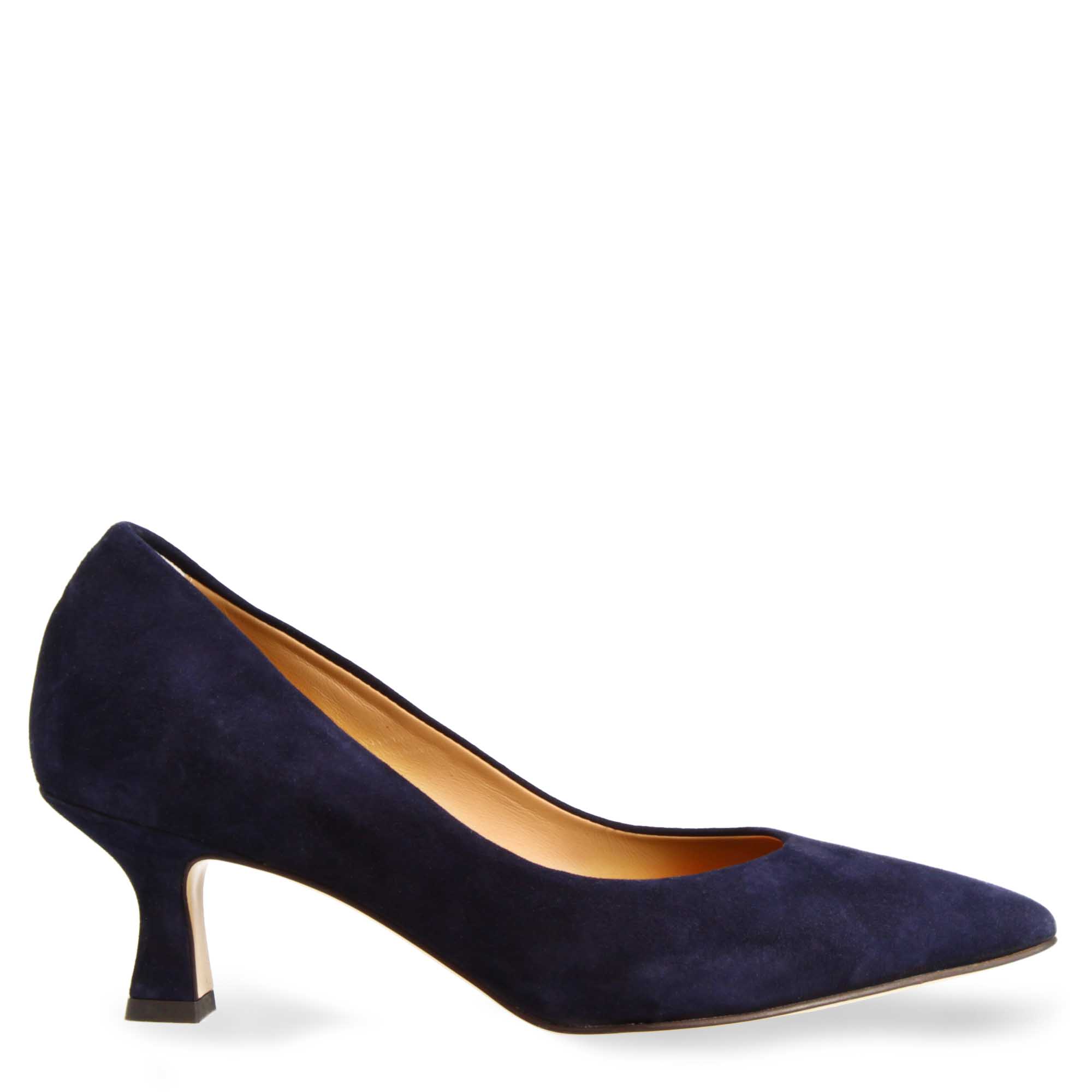 Leonardo décolleté donna camoscio blu tacco 5 cm punta