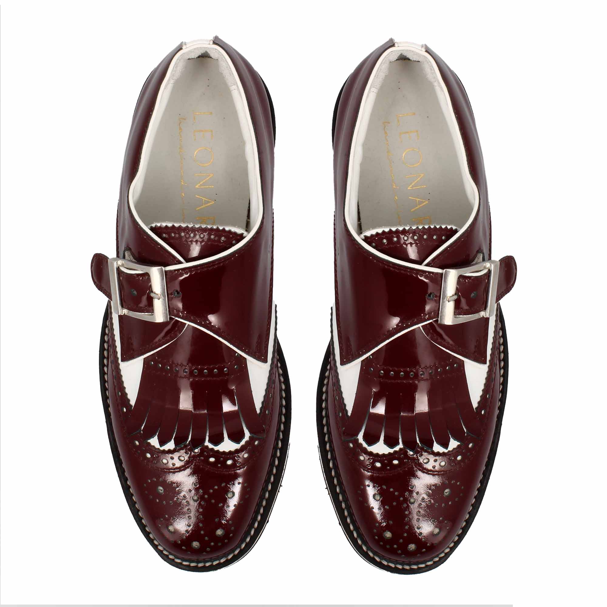 Leonardo Shoes scarpe golf pelle fibbia bianco bordeaux