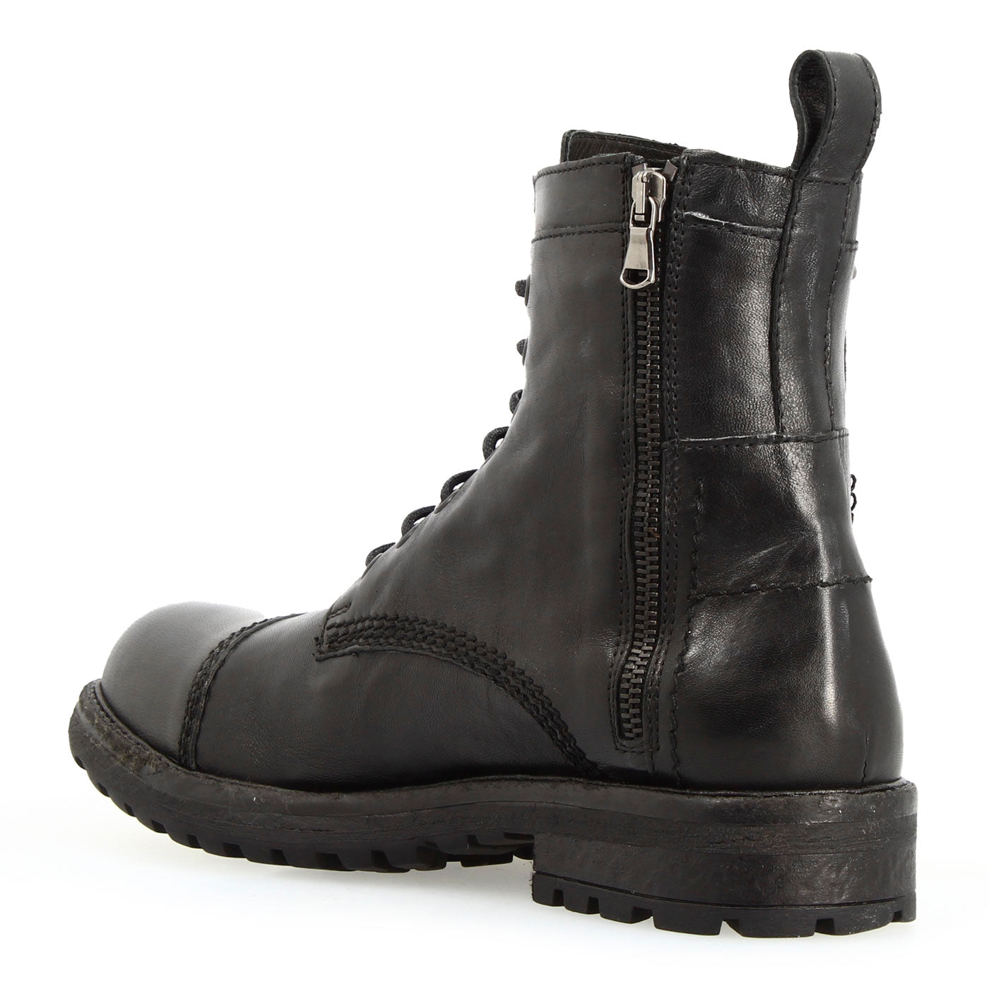 Leonardo Shoes anfibio uomo pelle nera doppia zip stringhe