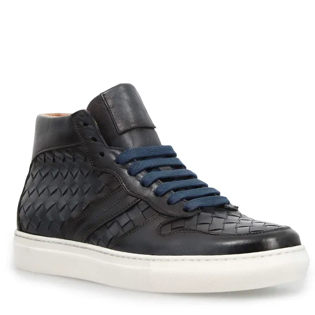 Leonardo Domizio sneakers alte uomo pelle blu intrecciata