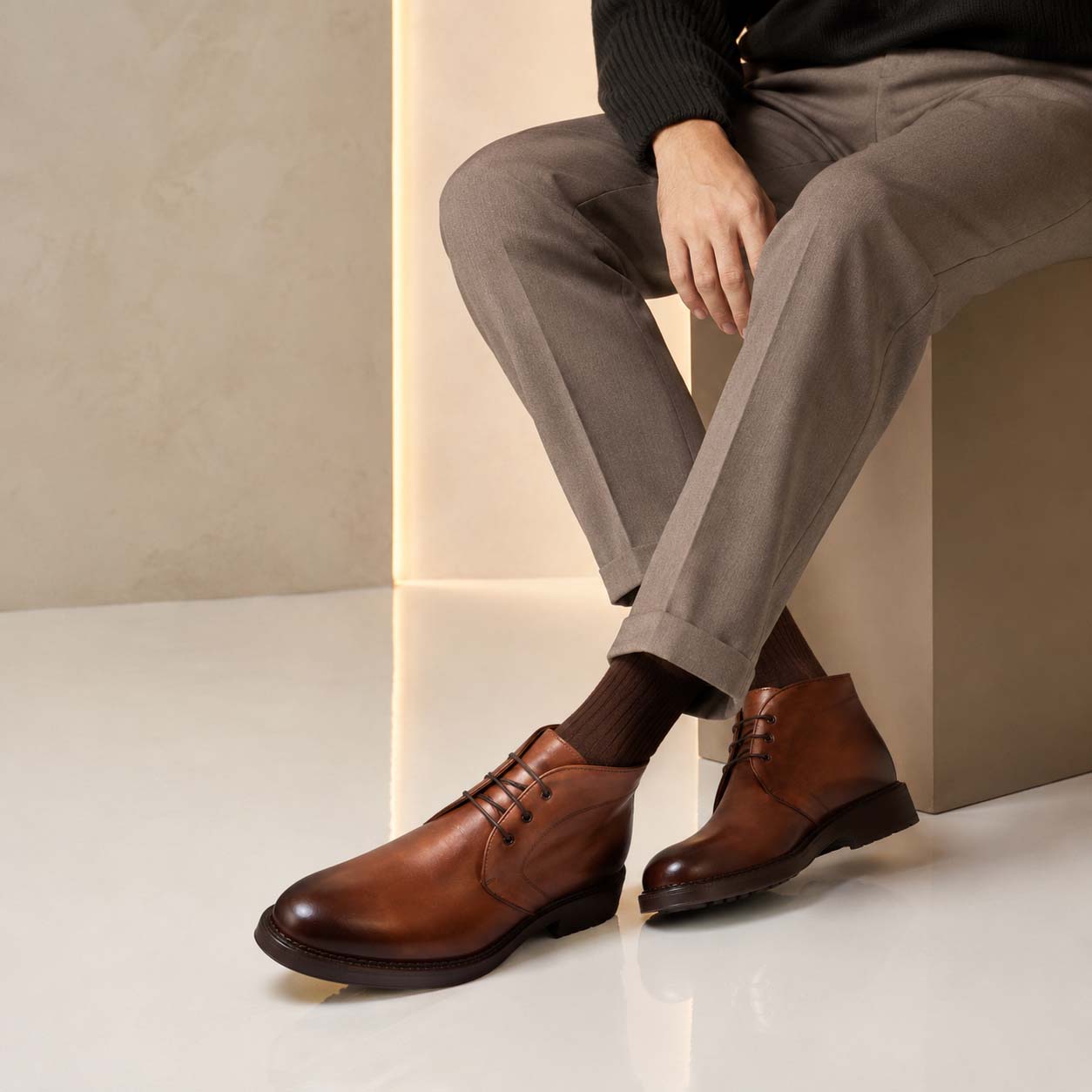Leonardo Shoes Bacco Stivaletti Uomo Pelle Marrone Cognac