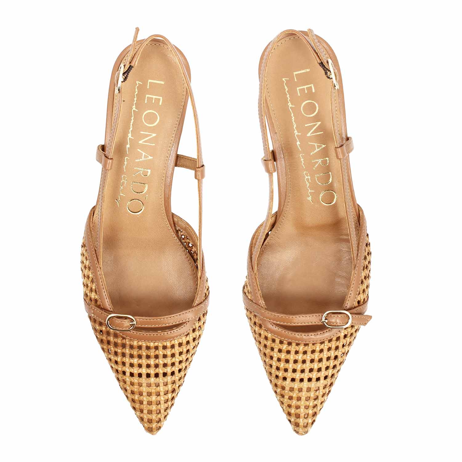 Leonardo Shoes Aminta sandali pelle intrecciata marrone tacco 3cm