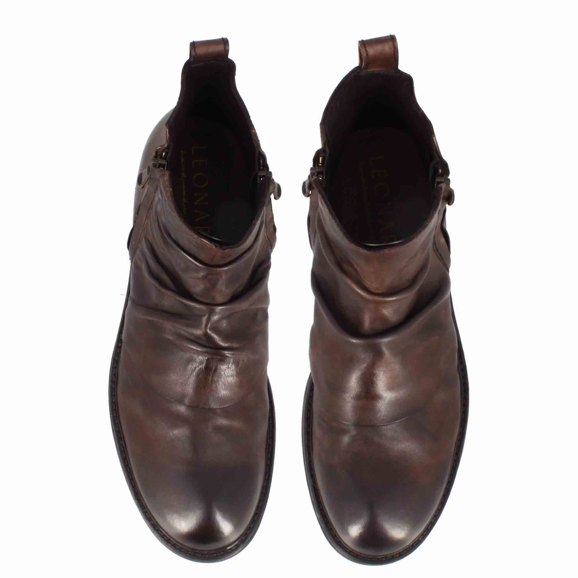 Leonardo Shoes Stivaletti Uomo pelle marrone scuro