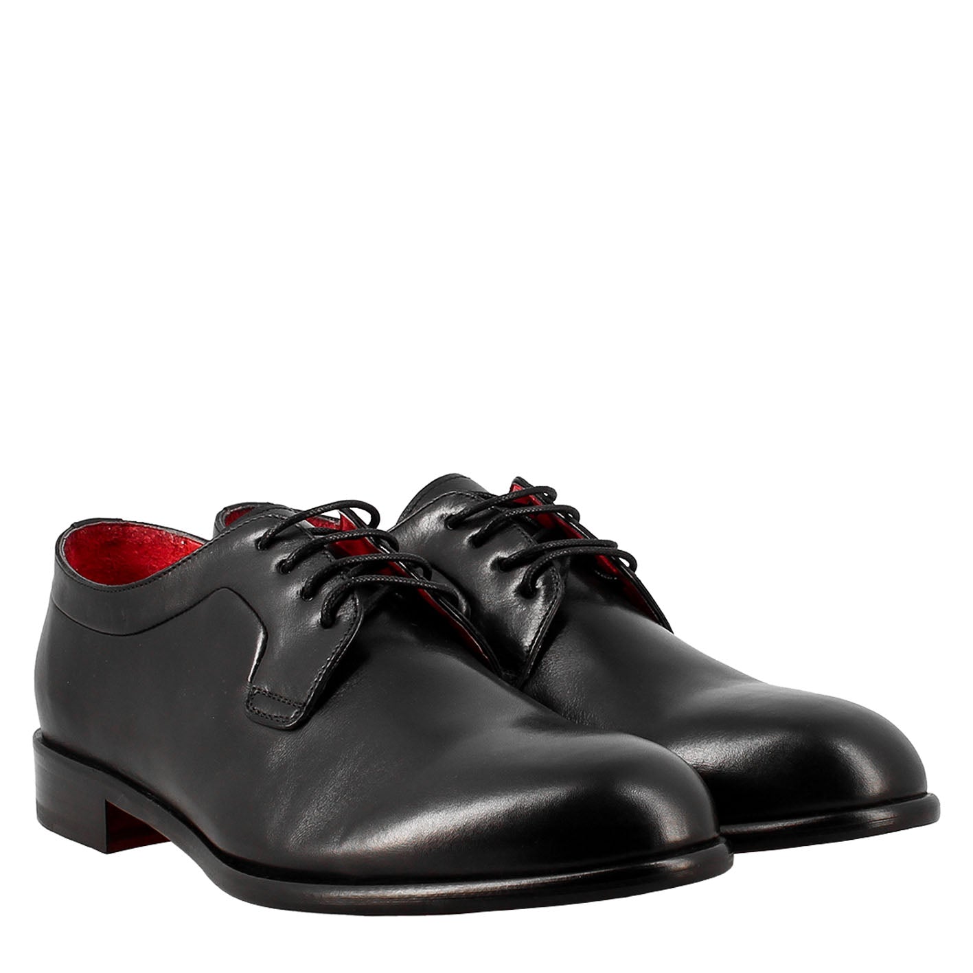 Leonardo Shoes Derby Francesina Uomo Pelle Nera Suola Cuoio