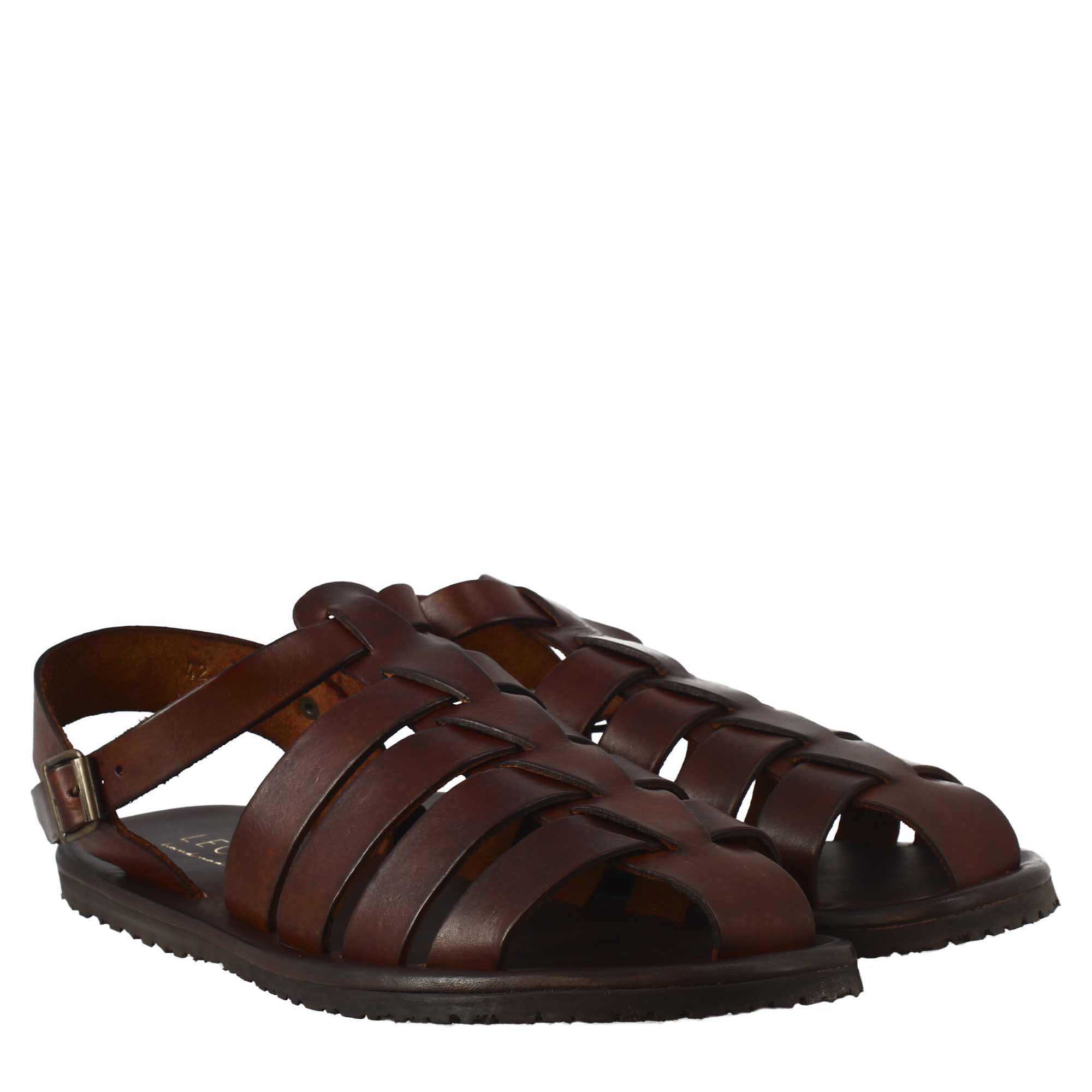 Leonardo Shoes Sandali Francescani Pelle Marrone Uomo