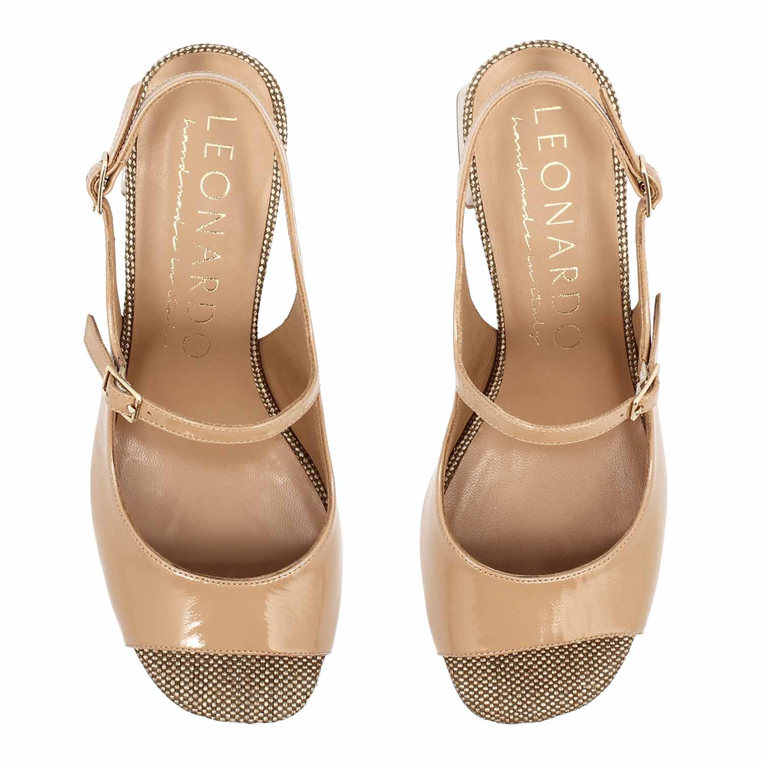 Leonardo Shoes Alba Beige sandali donna vernice tacco 5,5 cm