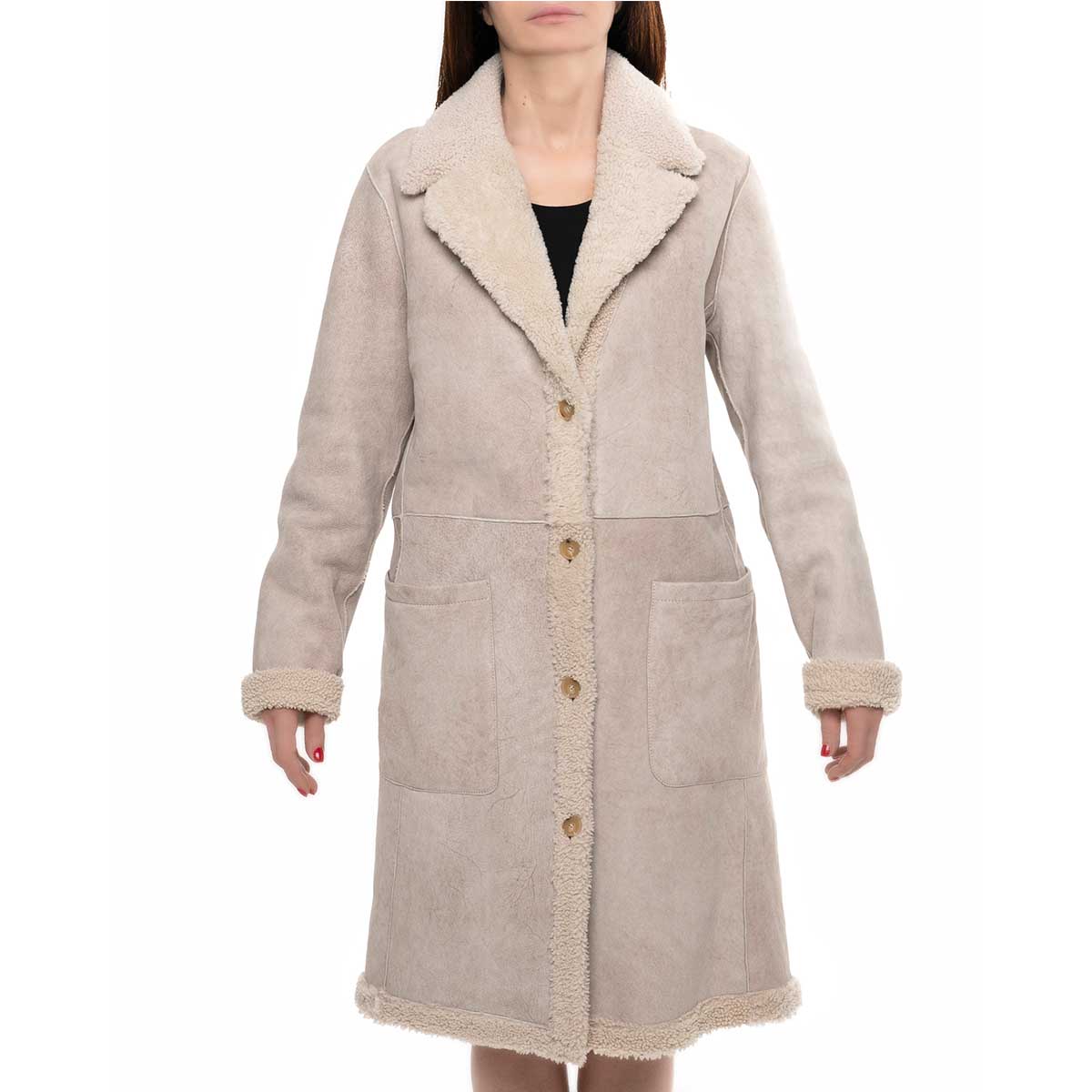 Leonardo Shoes BF-20 Beige Cappotto Donna Montone Reversibile
