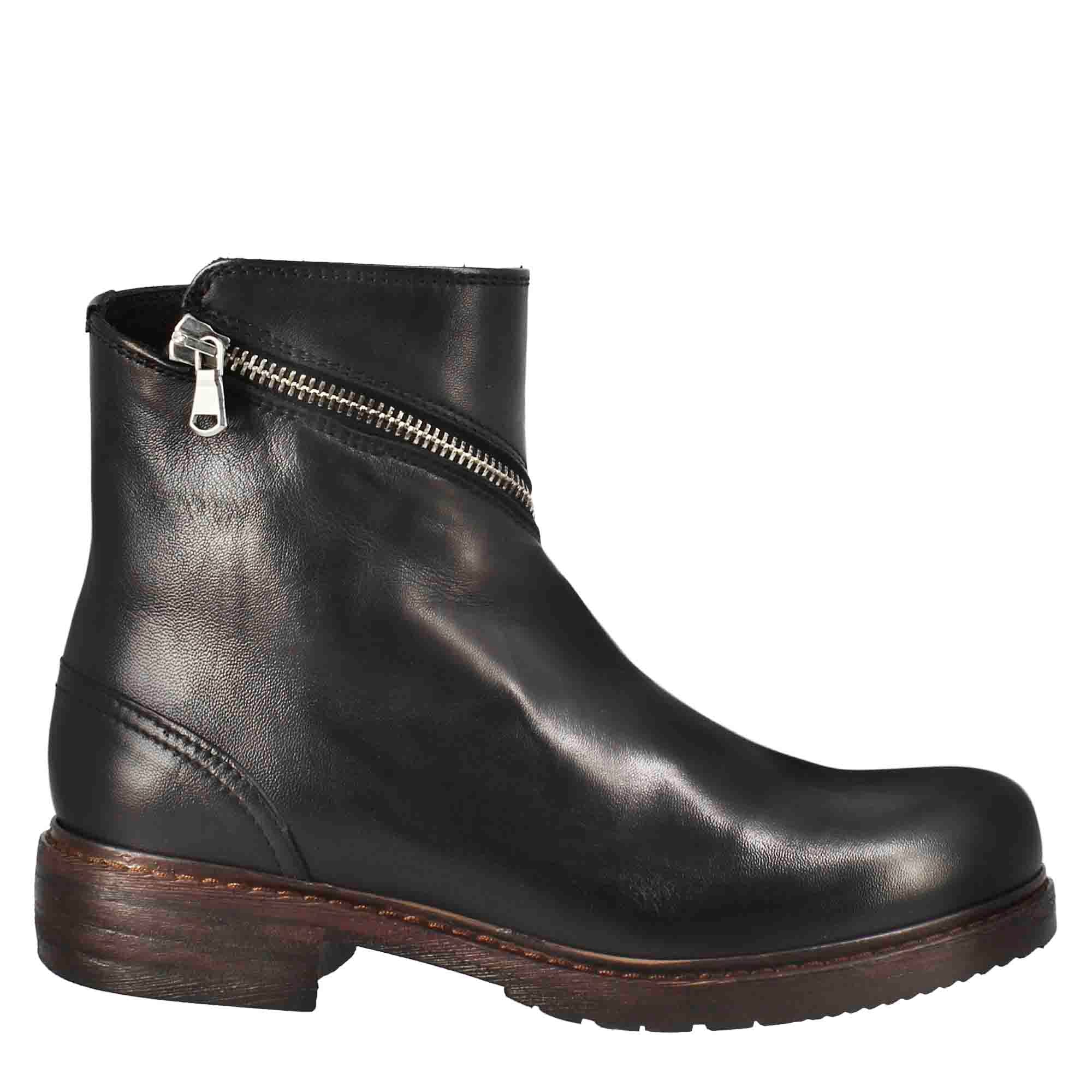 Leonardo Shoes Paupa stivaletti donna pelle nero zip diagonale