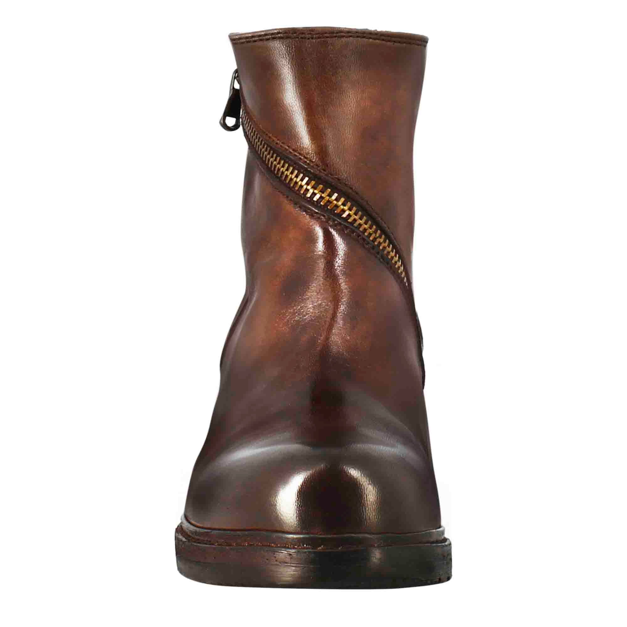 Leonardo Shoes Stivali Donna Stivaletto Pelle Marrone Zip