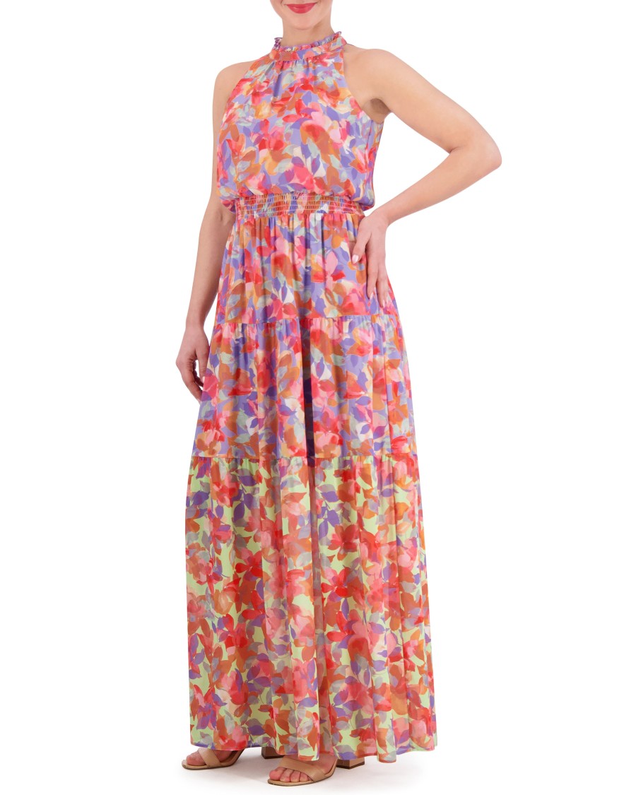 Vince Camuto abito chiffon floreale vita arricciata