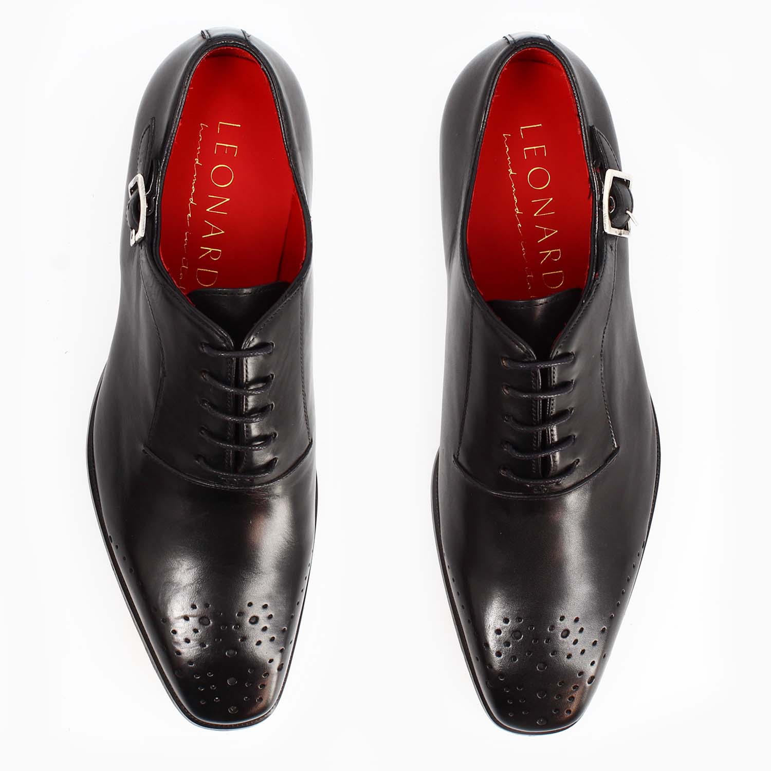 Leonardo Shoes Appiano francesine uomo nere pelle semibrogue