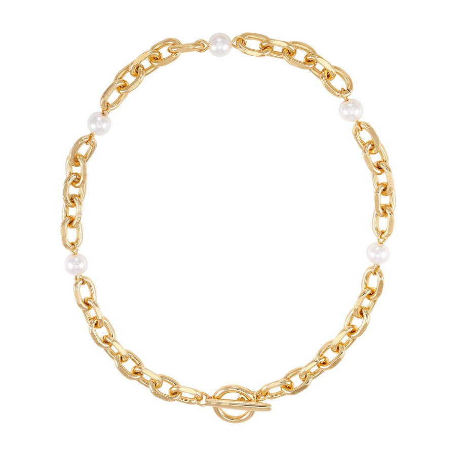 Vince Camuto collana perle dorate donna chiusura barilotto
