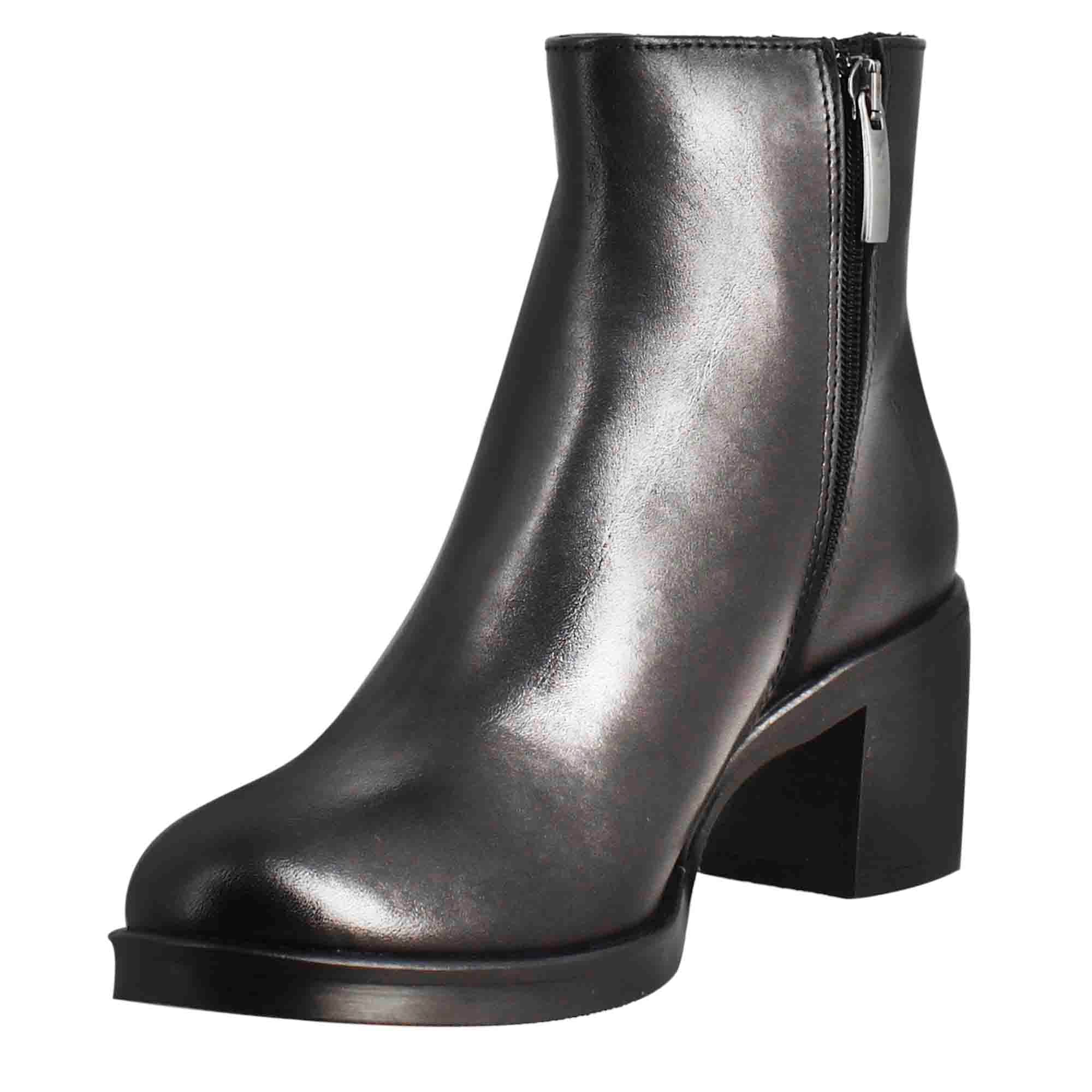 Leonardo Shoes Stivali Donna Stivaletto Pelle Nero Tacco 5 cm
