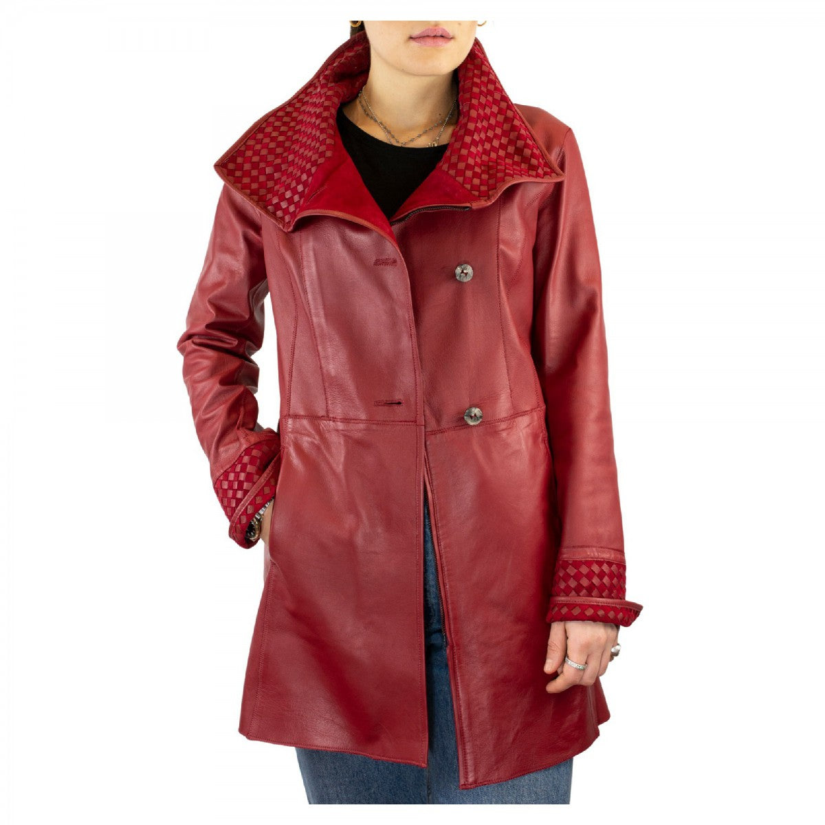 Leonardo Giacca pelle donna reversibile renna rosso