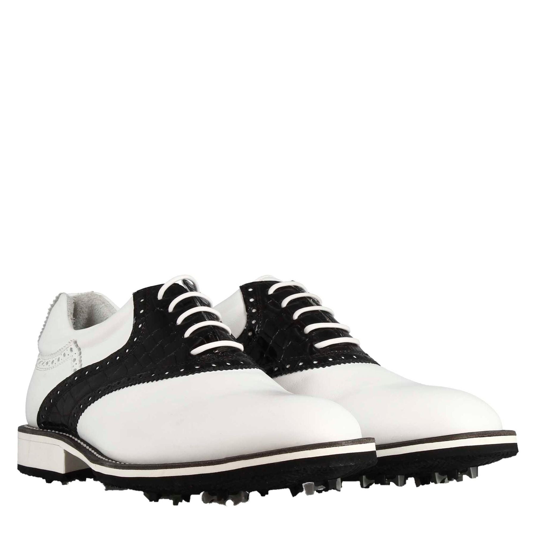 Leonardo Shoes Golf Calzature scarpe golf bianco nero pelle