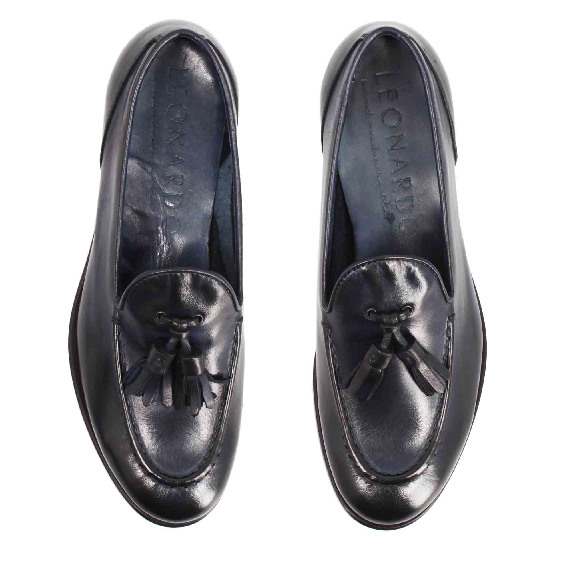 Leonardo Shoes Appia Blu mocassini donna pelle blu nappine