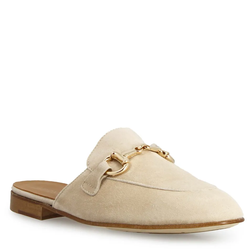 Leonardo Shoes Mules Donna sabot beige camoscio fibbia oro