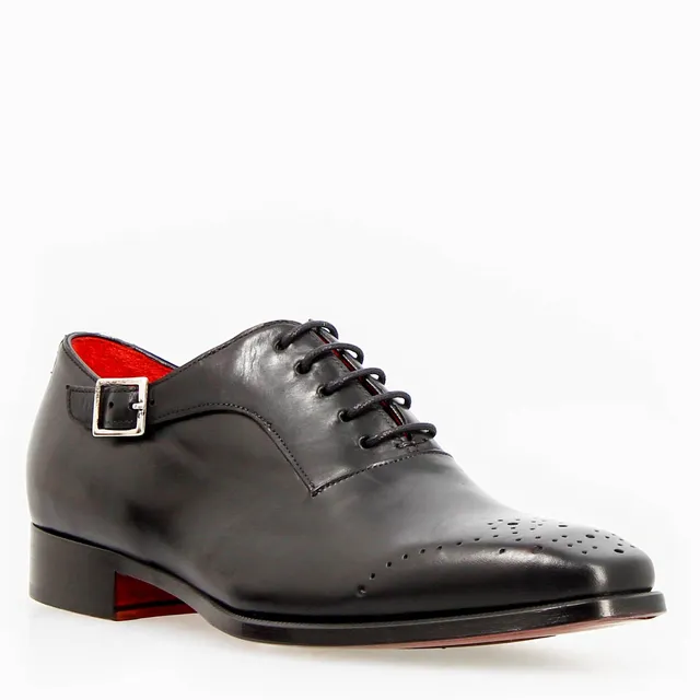 Leonardo Shoes Appiano francesine uomo nere pelle semibrogue