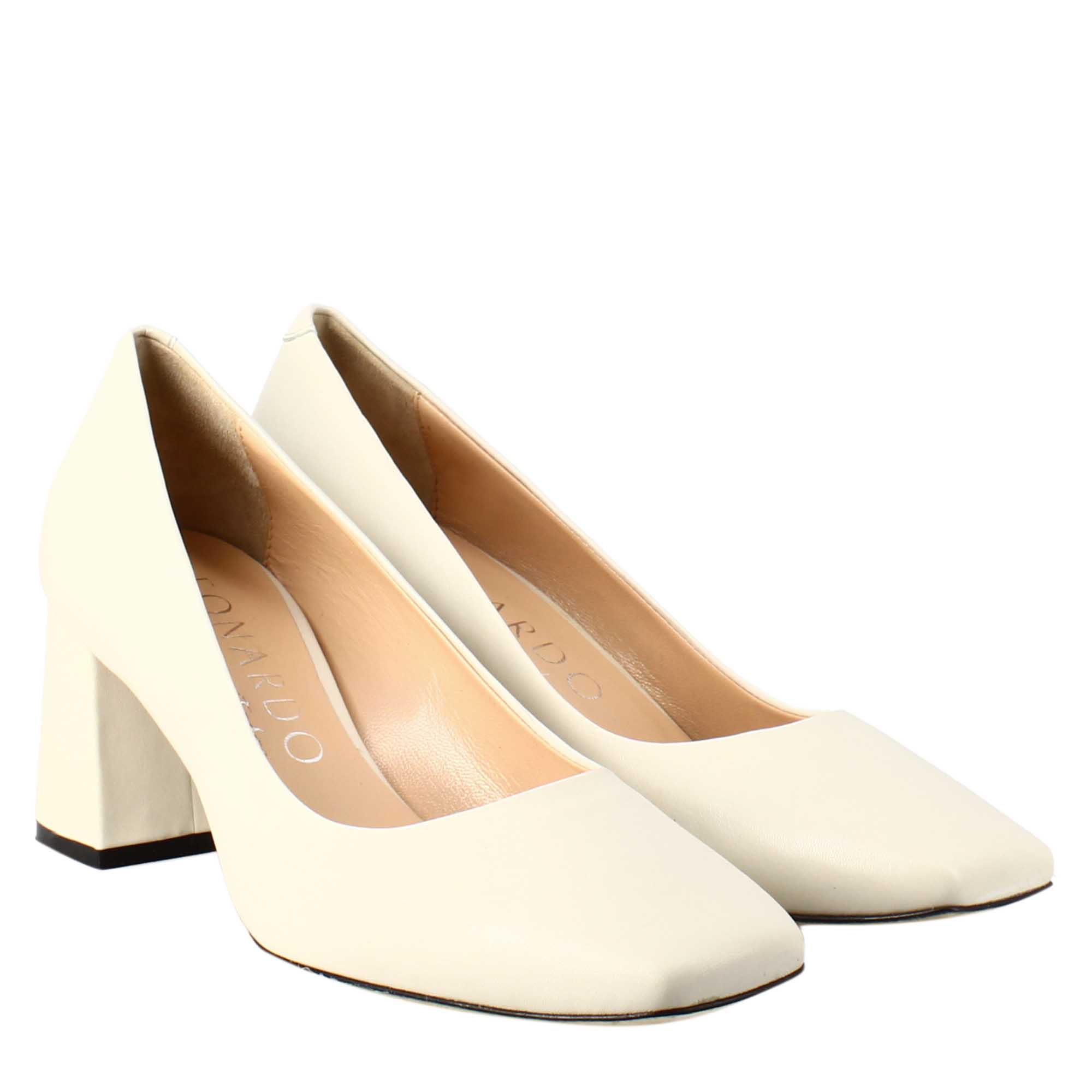 Leonardo Shoes Décolleté Donna pelle beige punta squadrata