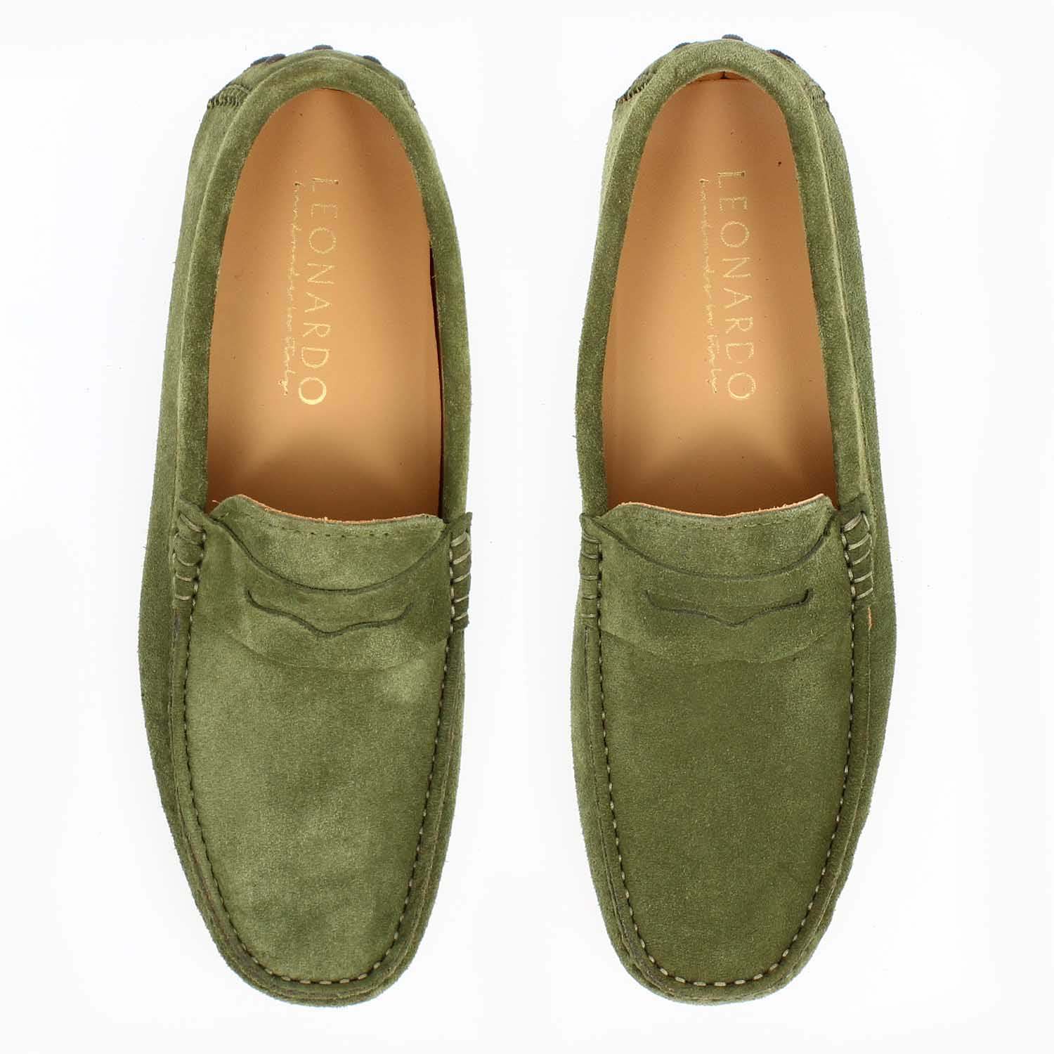 Leonardo Shoes Garda Verde Mocassino Uomo Camoscio