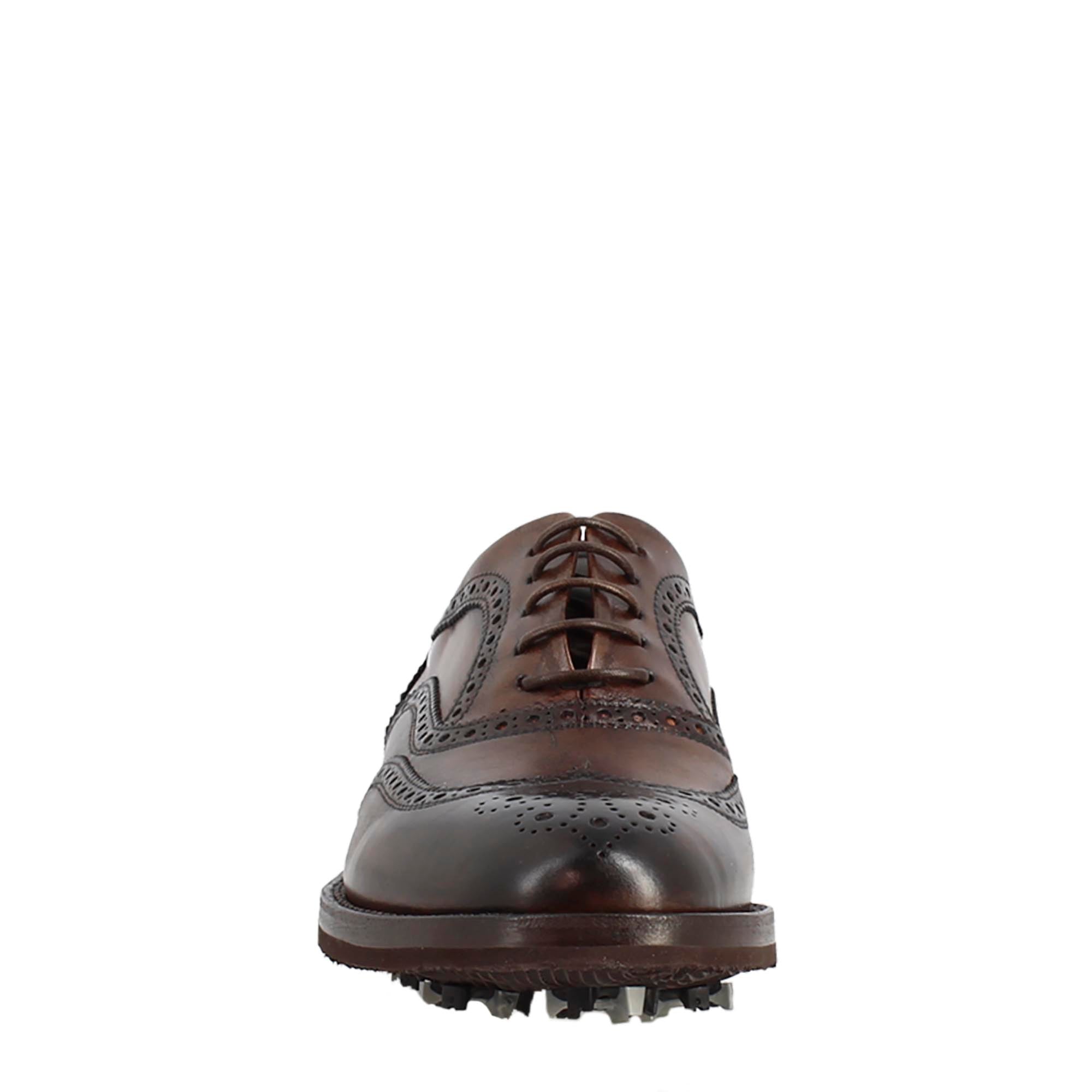 Leonardo Shoes Golf Calzature scarpe da golf marrone brogue pelle