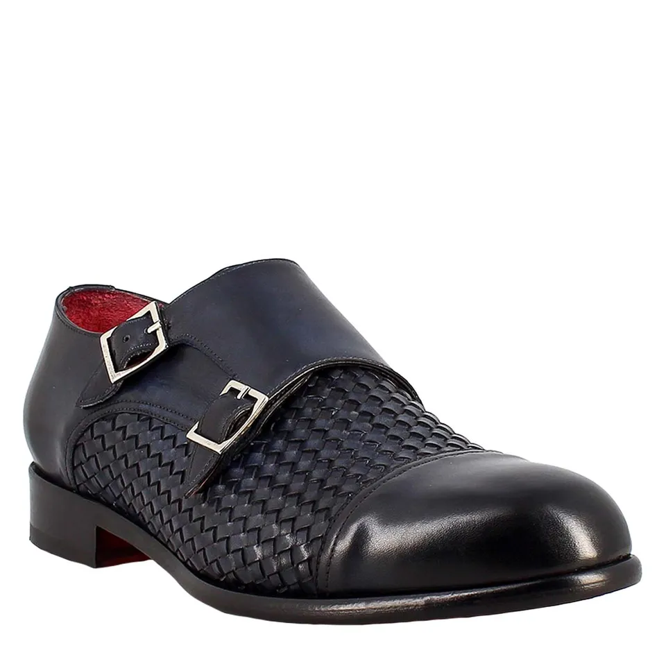 Leonardo Shoes Francesine scarpa fibbia pelle blu