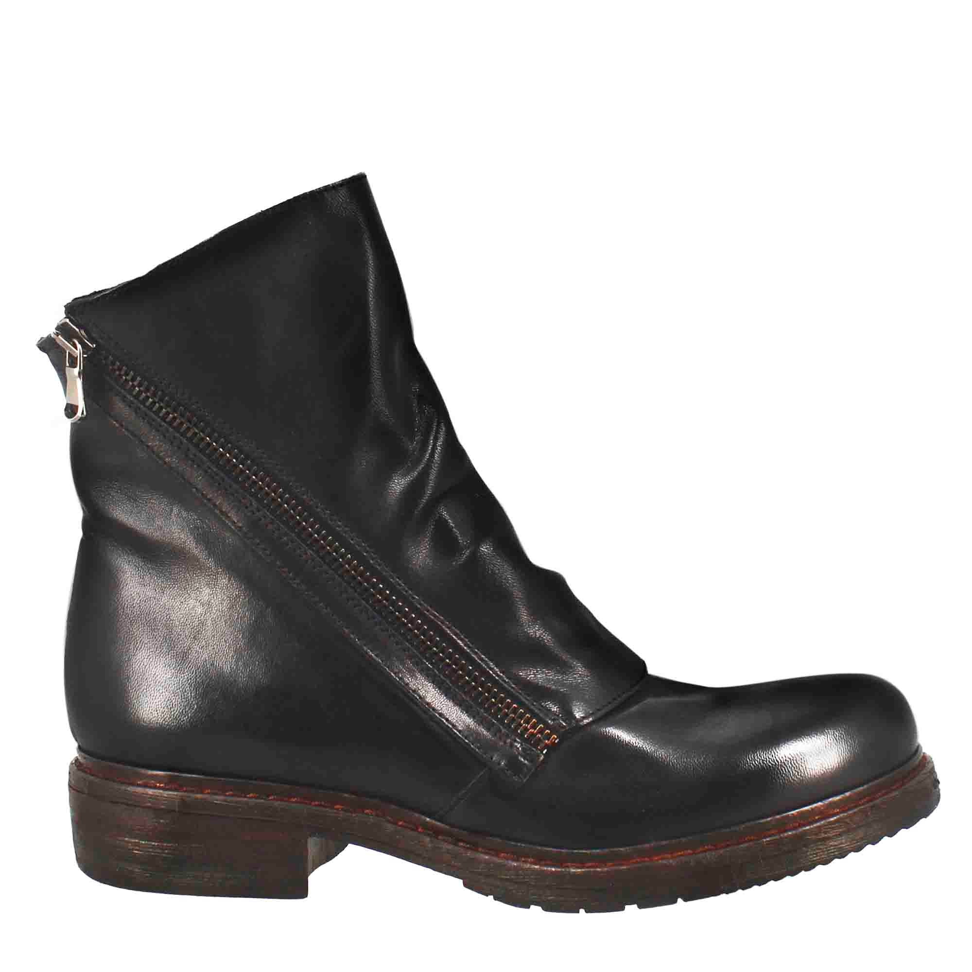 Leonardo Shoes stivaletti donna pelle nero doppia zip vintage