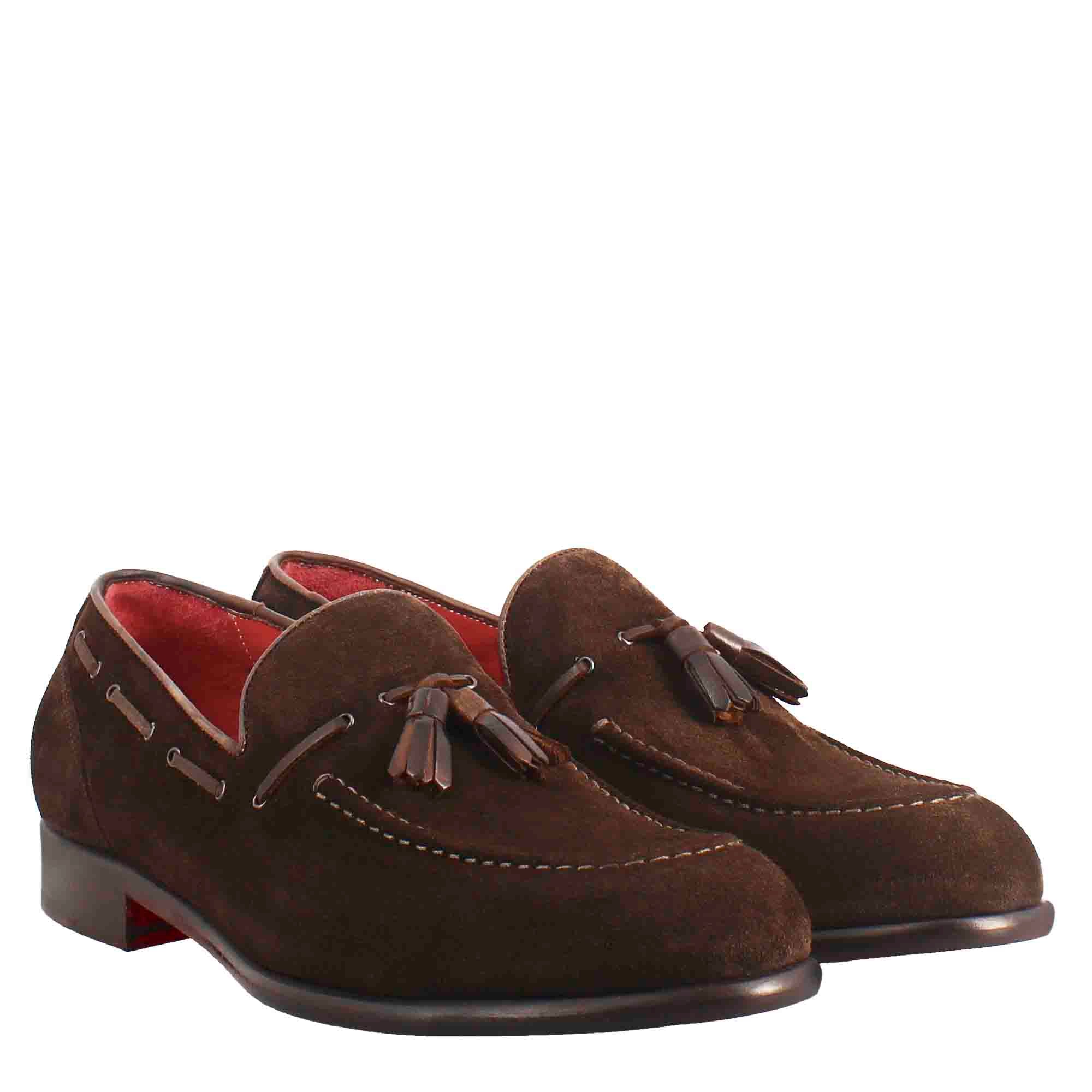 Leonardo Shoes mocassini uomo nappine camoscio marrone scuro