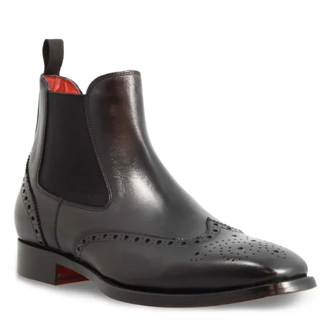 Leonardo Shoes stivaletto chelsea brogue pelle nero