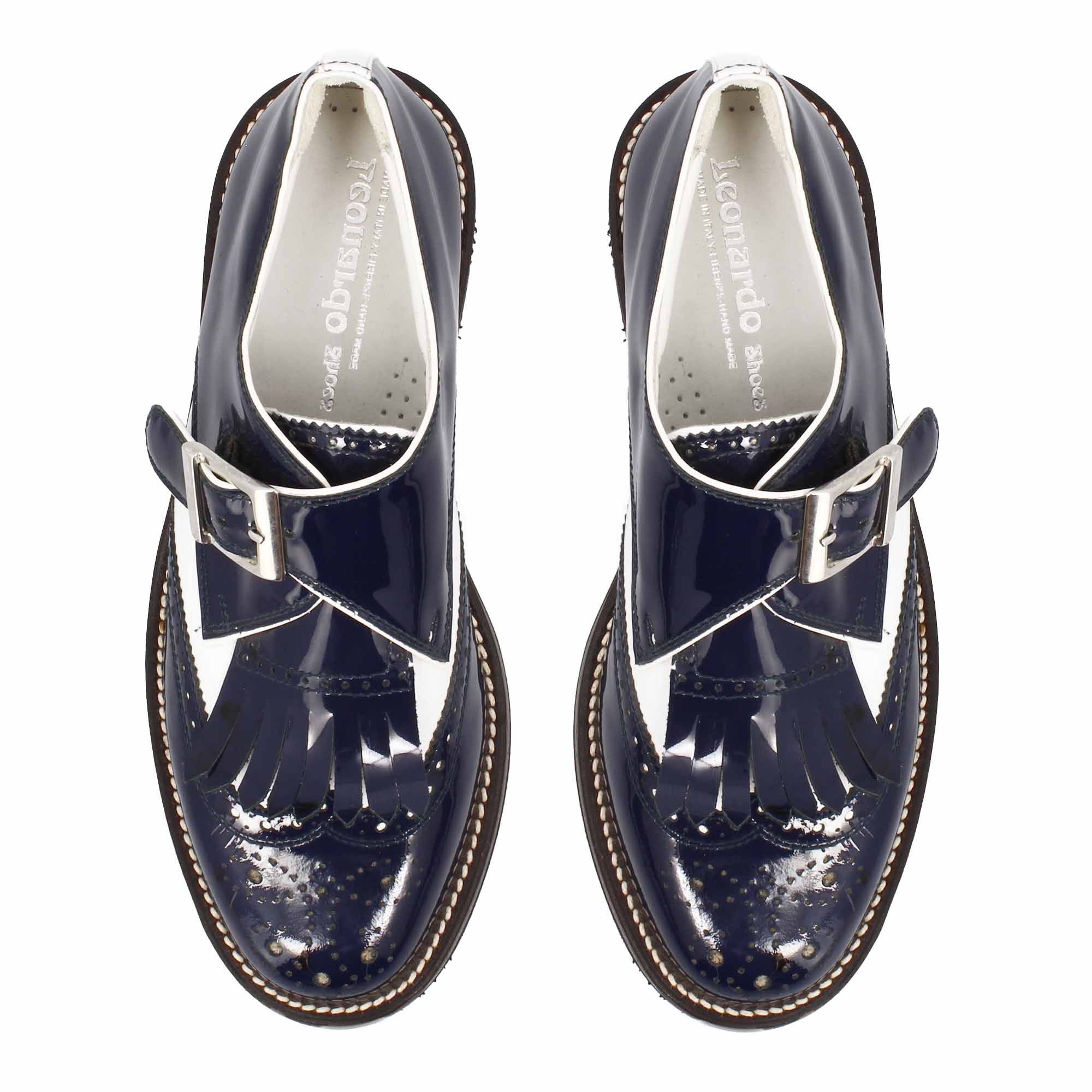 Leonardo Shoes Golf fibbia pelle bianco blu Softspike donna uomo