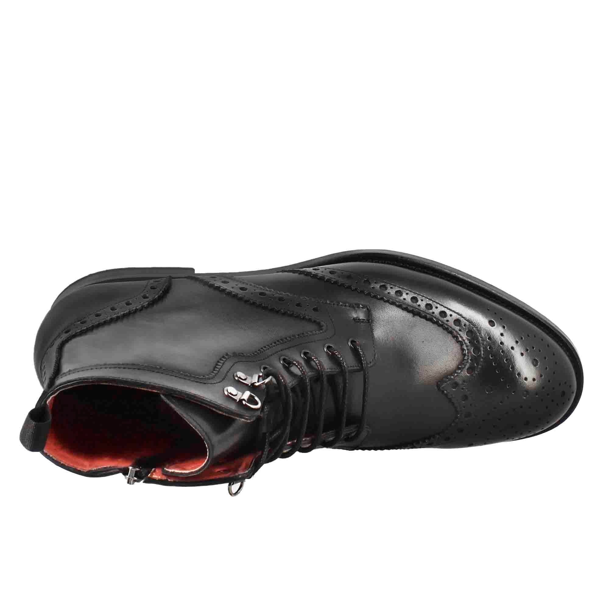 Leonardo Shoes Stivaletti Uomo Anfibio Brogue Pelle Nero