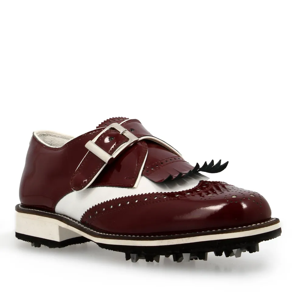 Leonardo Shoes scarpe golf pelle fibbia bianco bordeaux