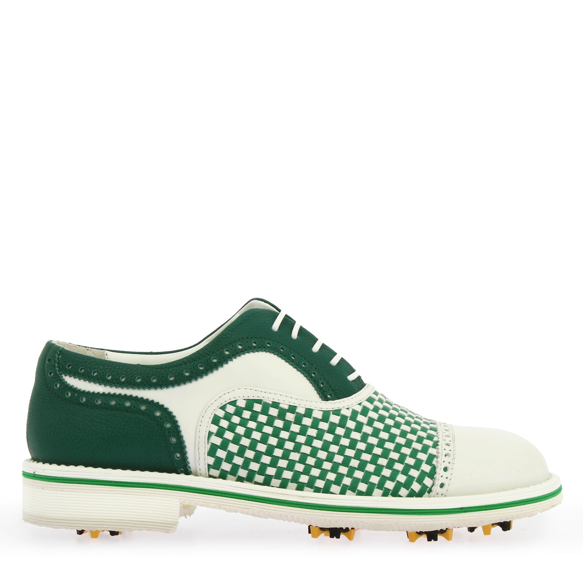 Leonardo Shoes Golf Verde Scarpe Golf Pelle Intrecciata