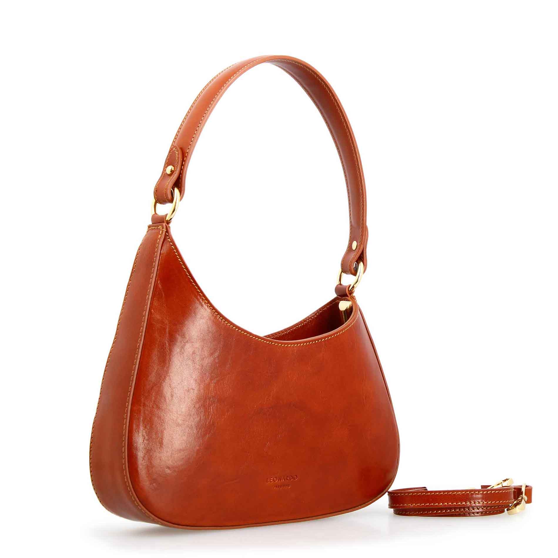 Leonardo Shoes Isotta M Borsa Mano Marrone Chiaro Mezzaluna