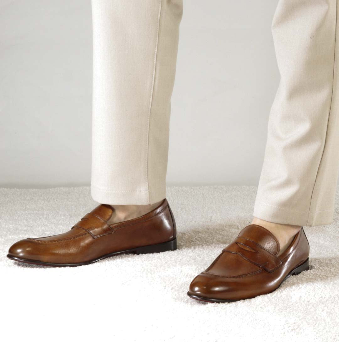 Leonardo Shoes Classico Mocassini Uomo Pelle Marrone Chiaro